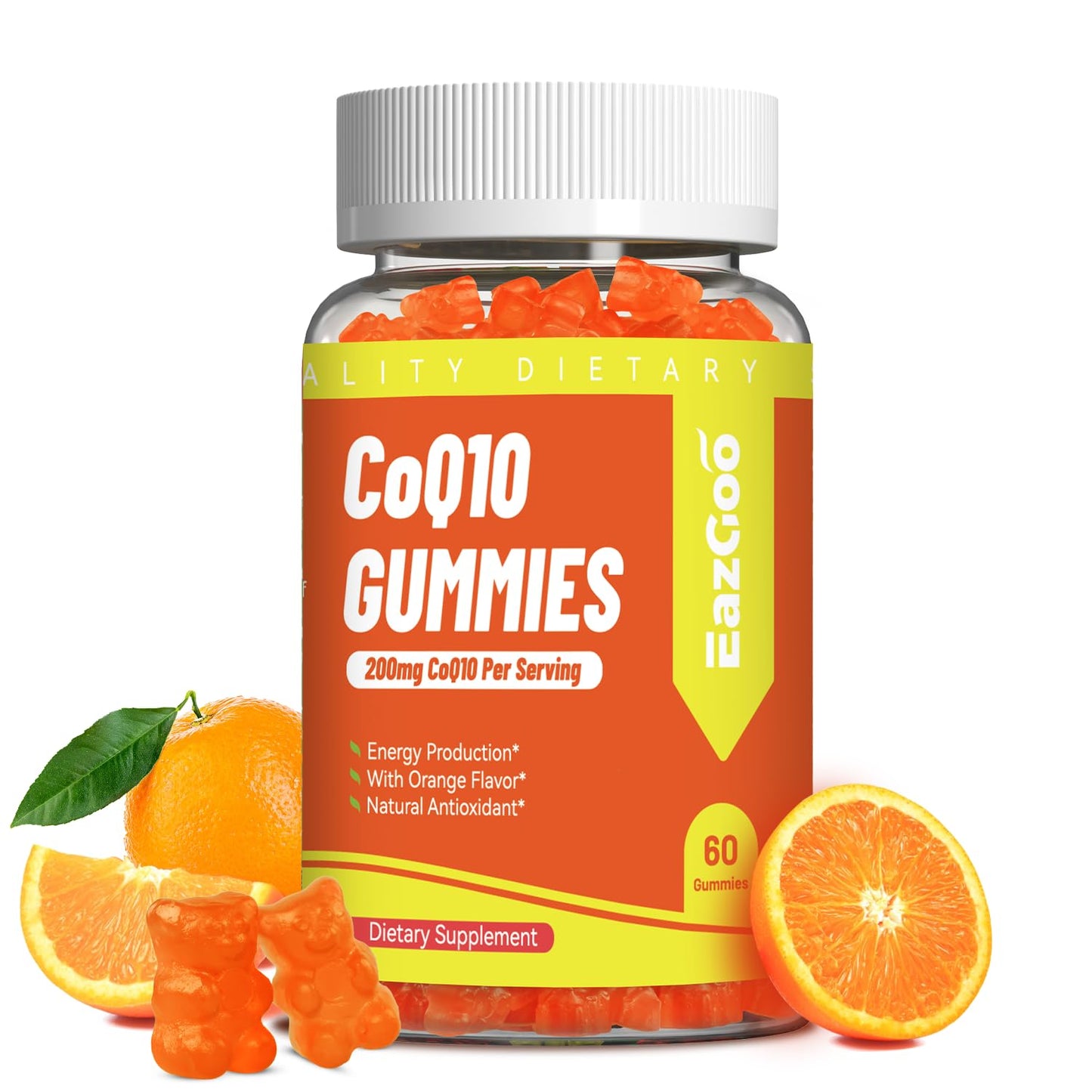 EAZGOO CoQ10 Gummies 200mg, Vegan Supplement for Energy Production, Non-GMO, Gluten Free, 60 Gummies