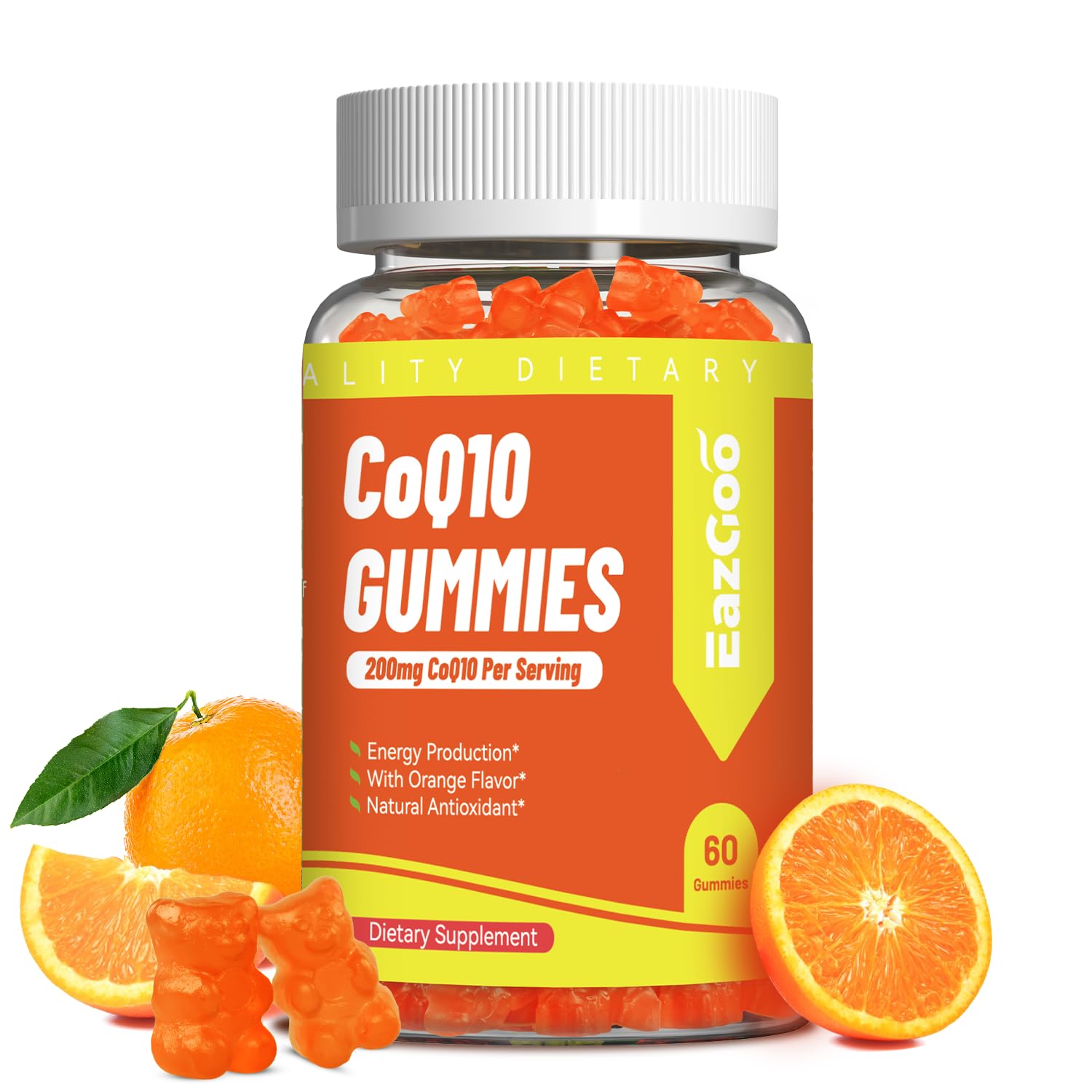 EAZGOO CoQ10 Gummies 200mg, Vegan Supplement for Energy Production, Non-GMO, Gluten Free, 60 Gummies