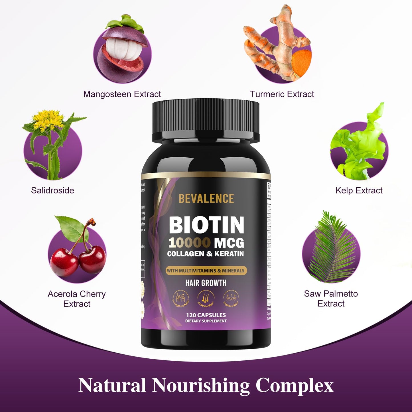 Bevalence Biotin 10,000 mcg Hair Growth Support Capsules, 120 Count