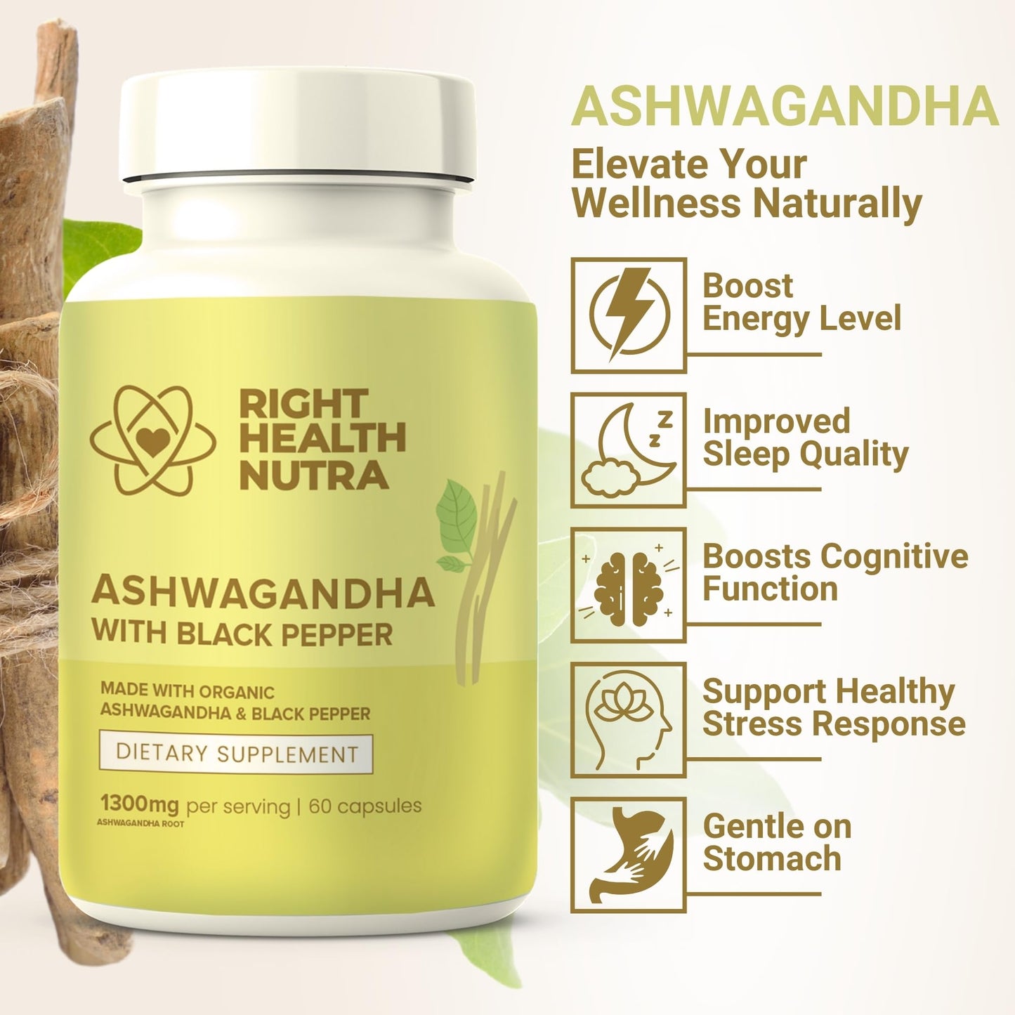 Right Health Nutra Ashwagandha Capsules, 60 Count