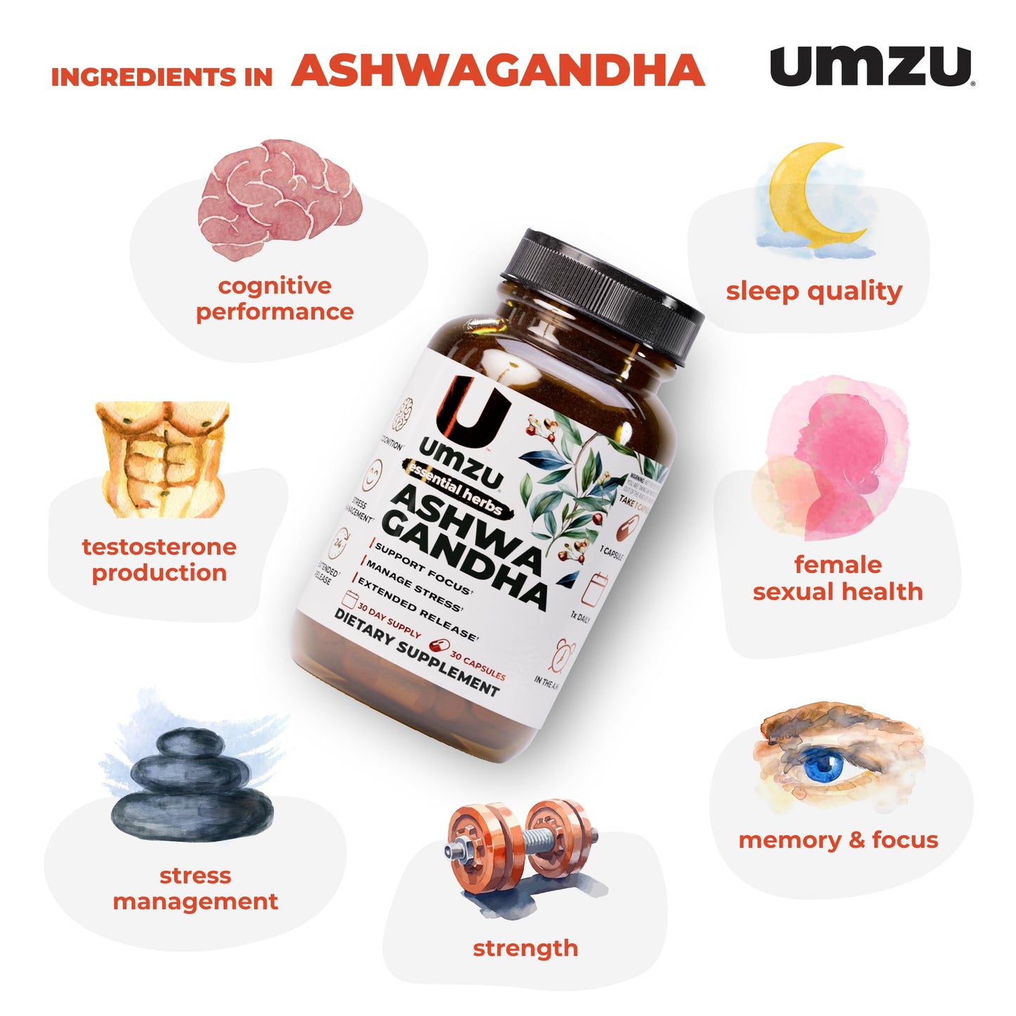 UMZU Ashwagandha Capsules, 30 Count