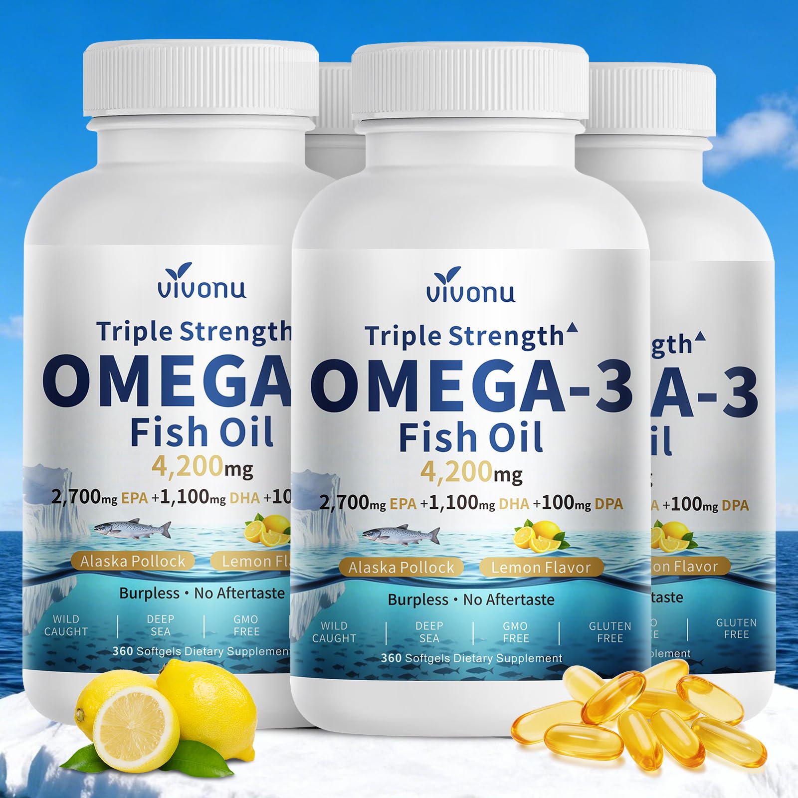 VivoNu Triple Strength Omega-3 Fish Oil Softgels 1440 Count