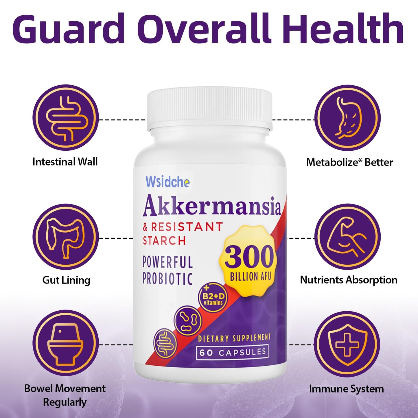 Wsidche Akkermansia Muciniphila Probiotic Capsules 300 Billion AFU, 120 Count