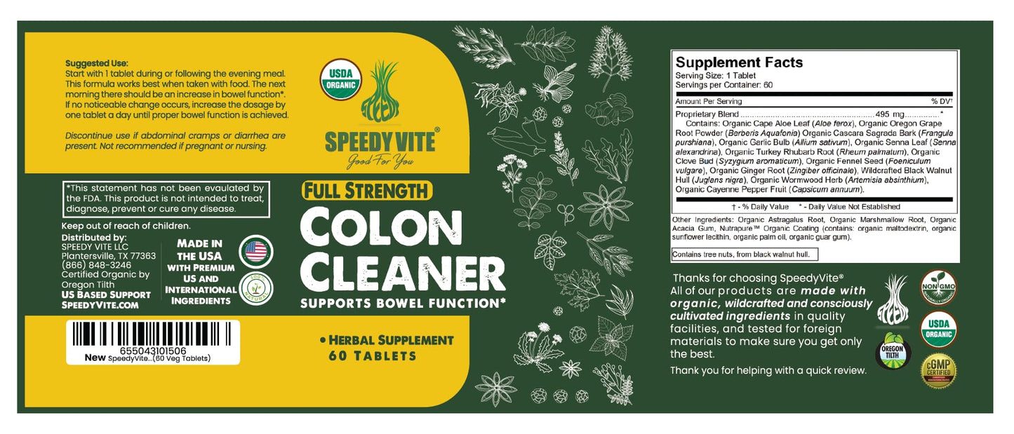 SpeedyVite Organic Colon Cleaner Full Strength 60 Tablets