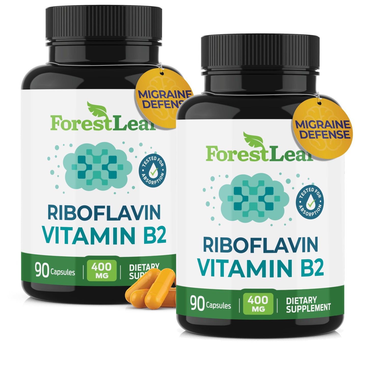 ForestLeaf Vitamin B2 Riboflavin 400mg Capsules, 180 Count