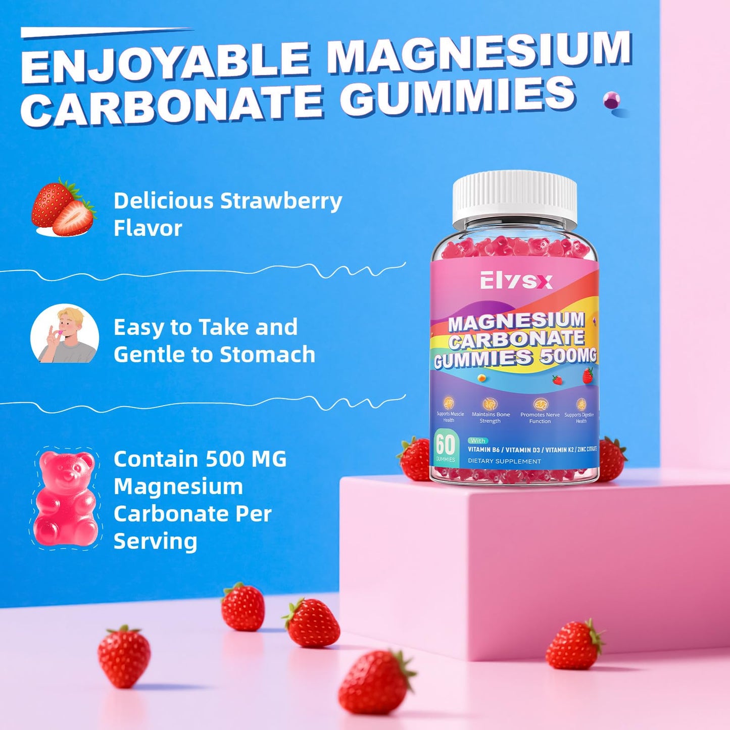Elysx Magnesium Carbonate 500mg Gummies, 60 Count