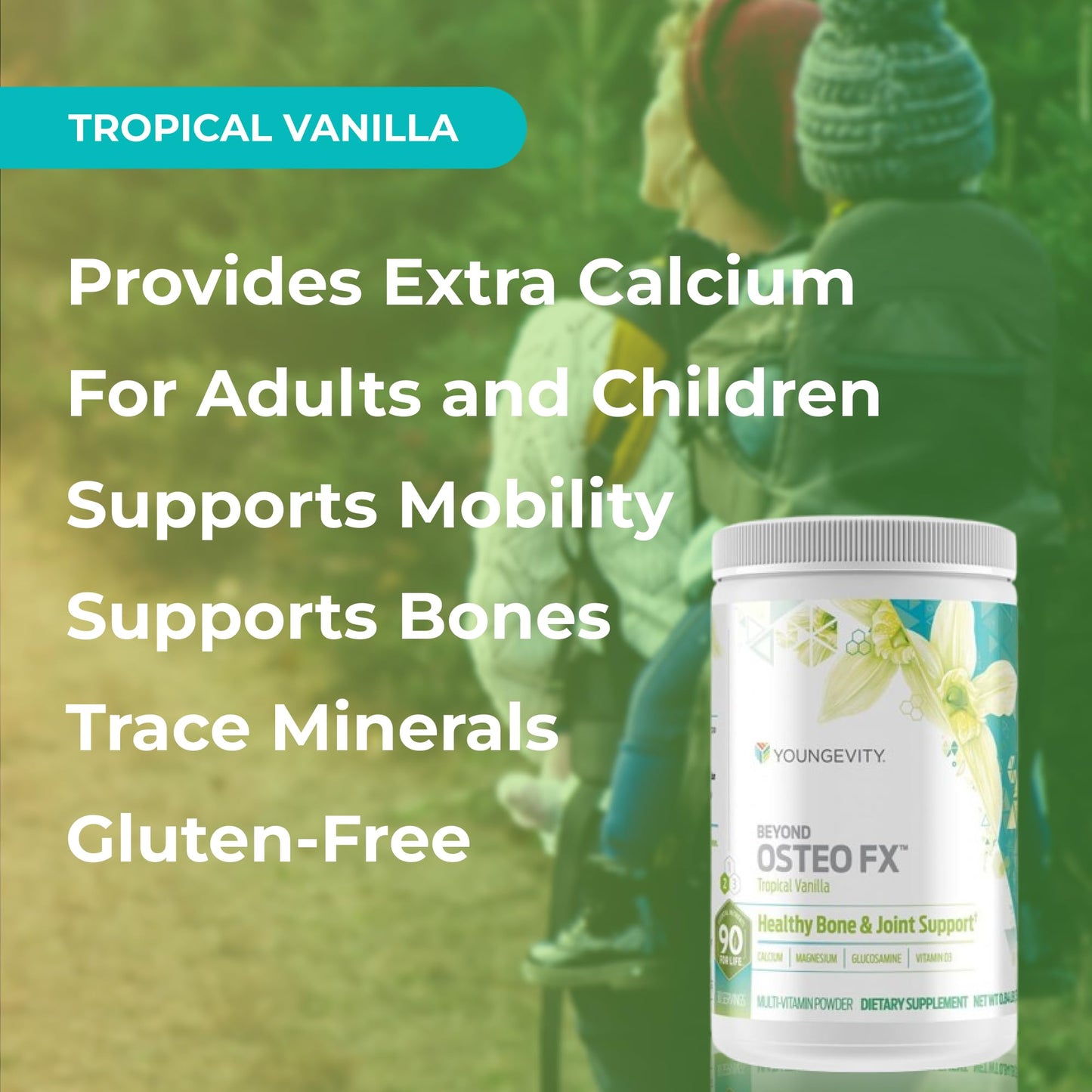Youngevity Beyond Osteo-FX Powder 12.5 Oz – Calcium Citrate Supplement with Vitamin D3, Tri-Calcium Phosphate, Magnesium, and Zinc – Non-GMO, Gluten-Free – Tropical Vanilla