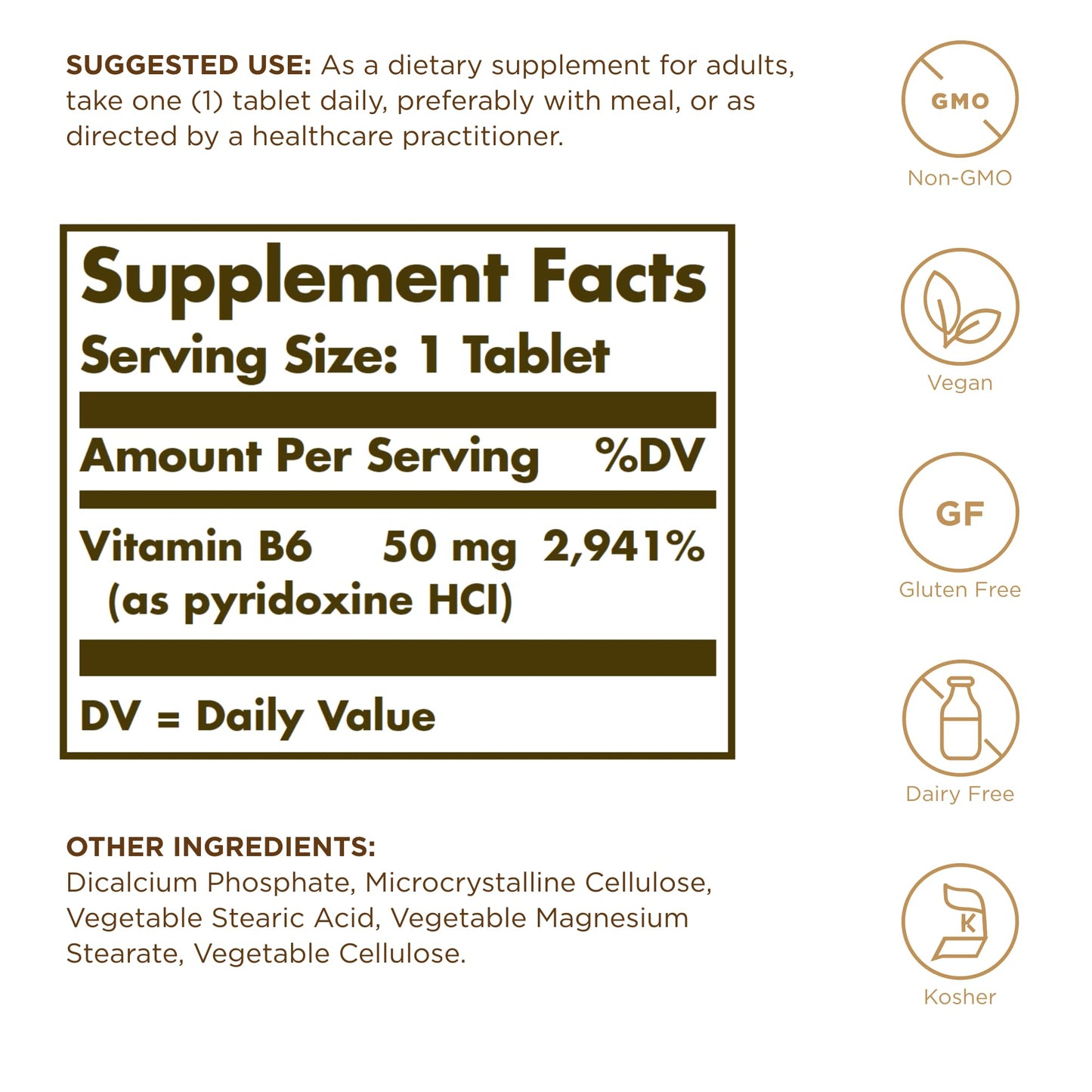 Solgar Vitamin B6 50 mg Tablets 100 Count