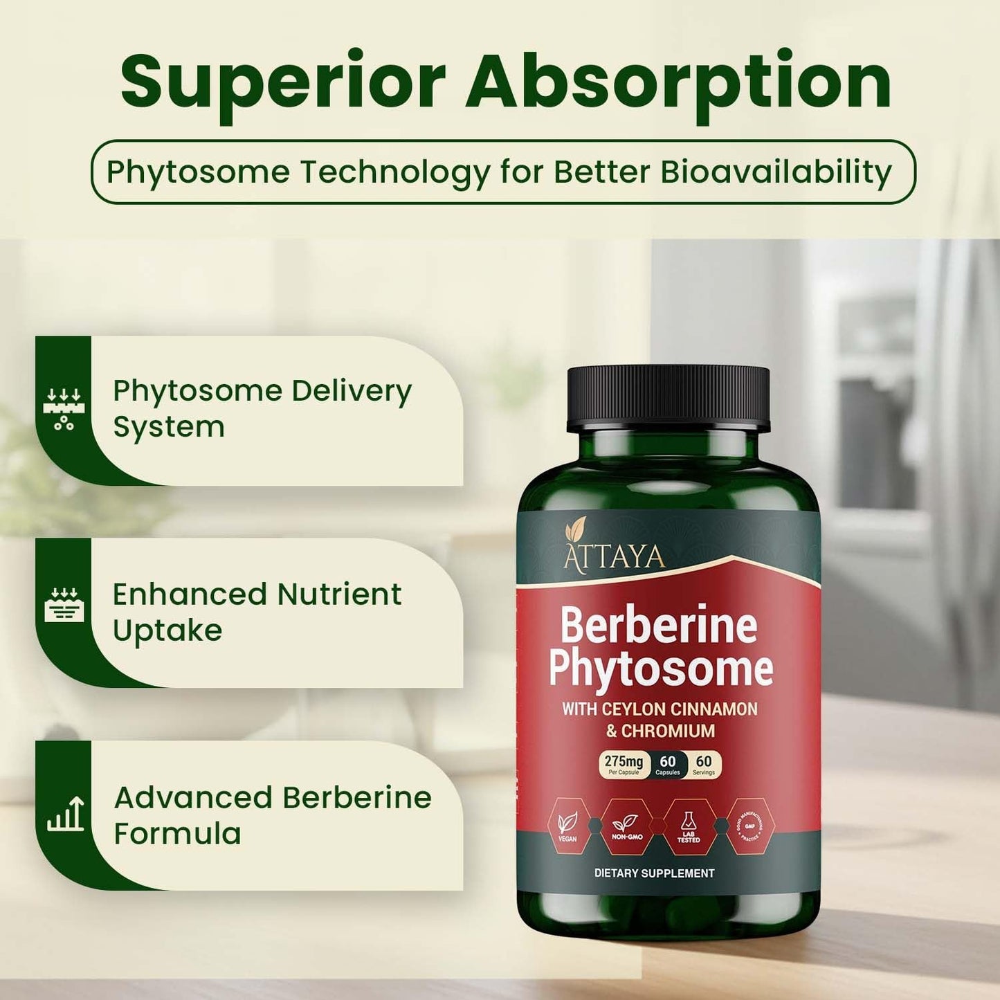 ATTAYA Berberine Phytosome Supplement Capsule 60 Count