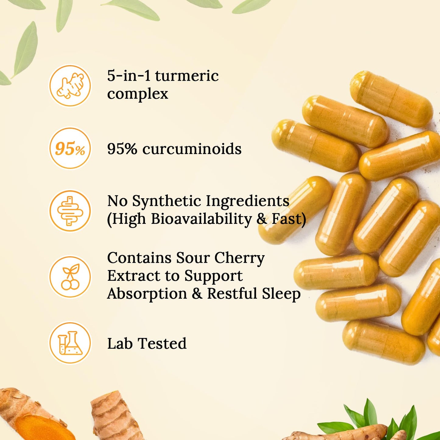 VBTOP Curcumin 95% with Glucosamine, 5-in-1 Joint Support Supplement with Sour Cherry, Frankincense & Celery Seed Capsules 120