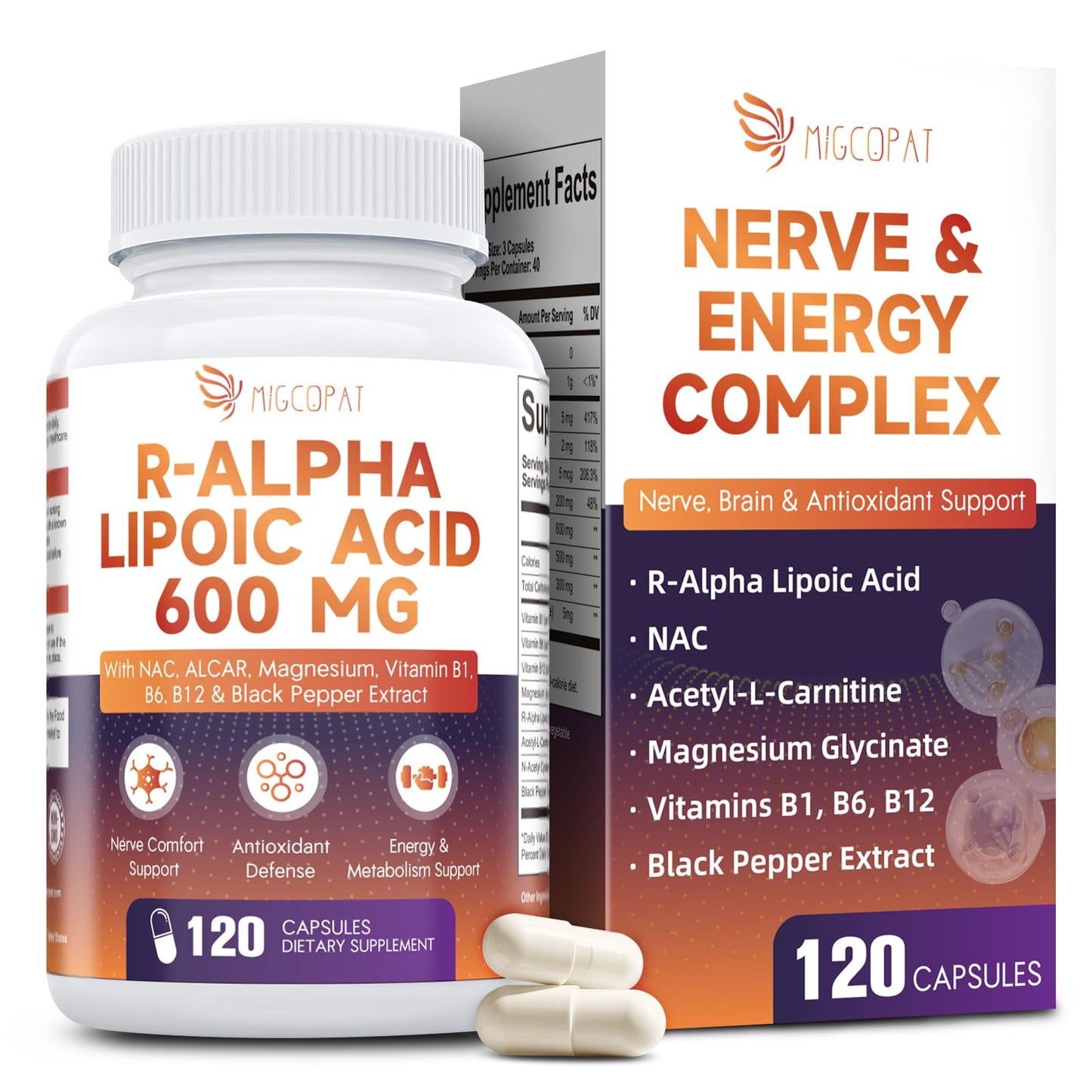 Migcopat R-Alpha Lipoic Acid 600mg Capsules, 120 Capsules