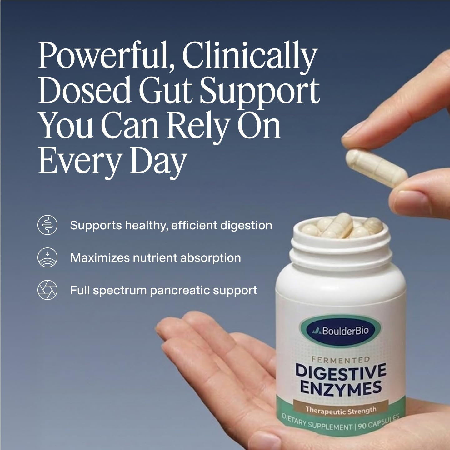 Boulder Bio Digestive Enzymes 40,000 USP Lipase Pancreatic Enzyme Replacement Formula Immediate-Release Capsules 90
