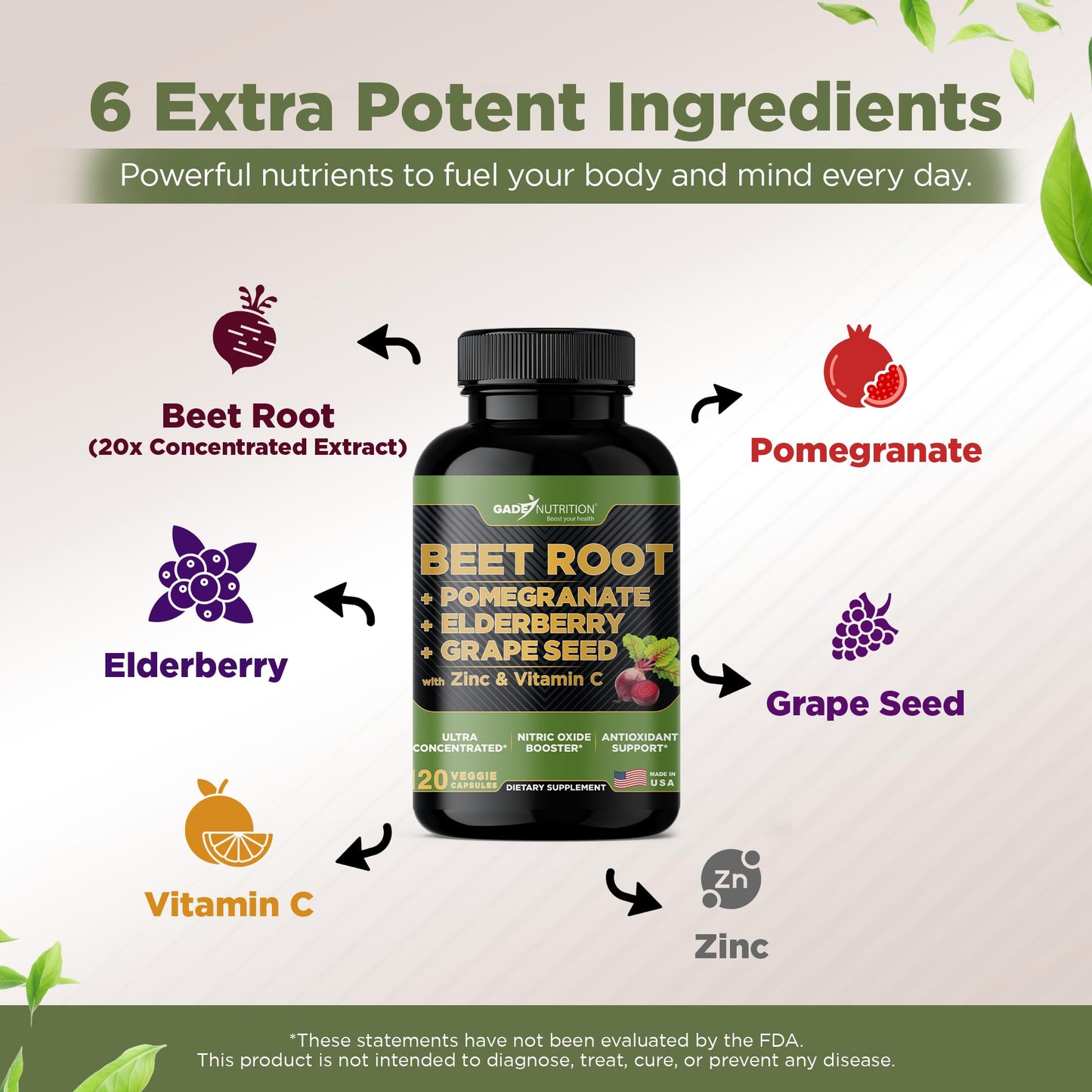 GADE NUTRITION Beet Root Concentrated Beetroot Extract Formula 120 Capsules