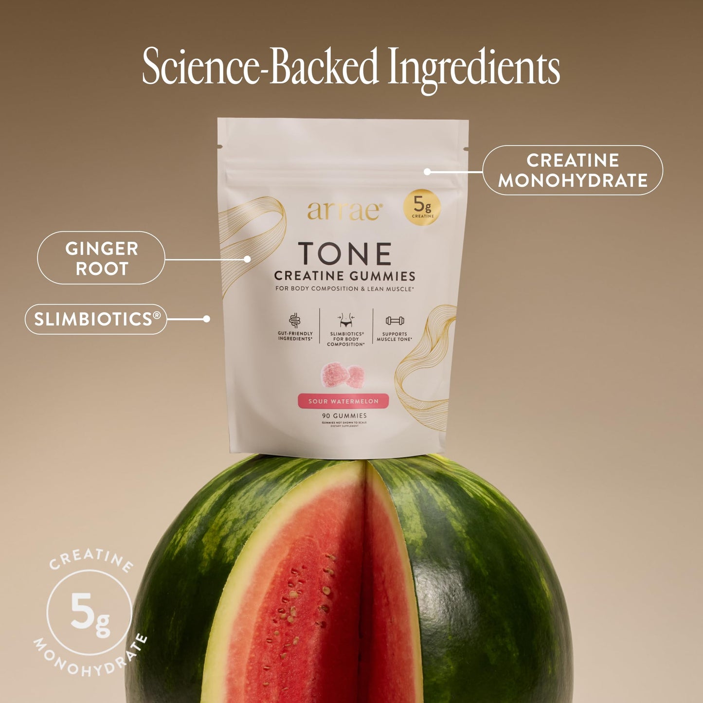 Arrae Tone Gummies Creatine Monohydrate 5g for Women, 90 Gummies