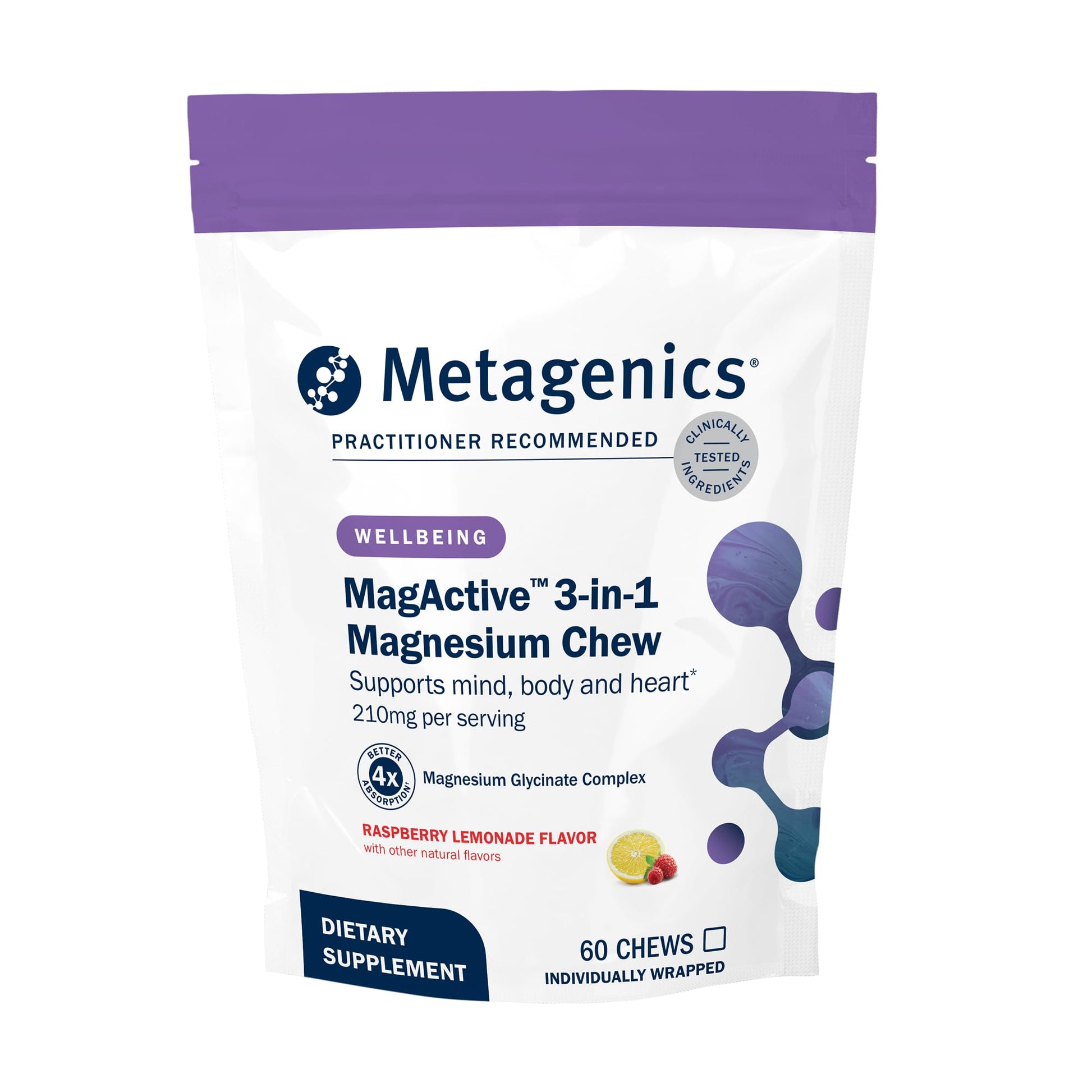 Metagenics MagActive Magnesium Glycinate 3-in-1 Chew Gummies, 60