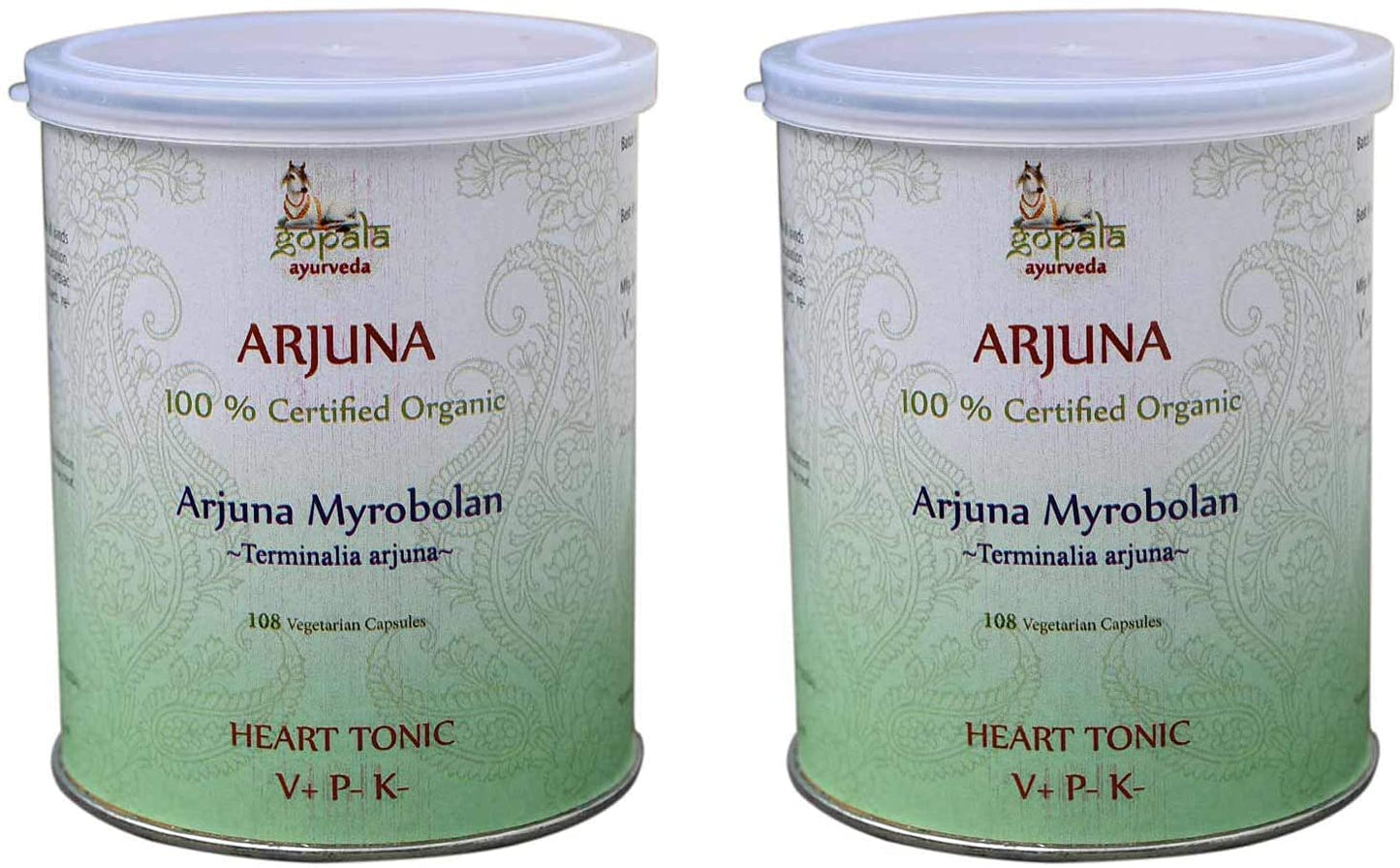 Gopala Organics Arjuna Capsules, USDA Certified Organic, 108 Vcaps of 500mg Each, Pack of 2
