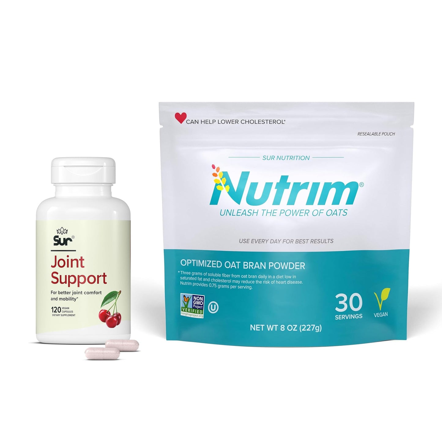Sur Nutrim Oat Bran Powder with 750mg Beta Glucan per Serving, FruiteX-B Tart Cherry, Joint Support