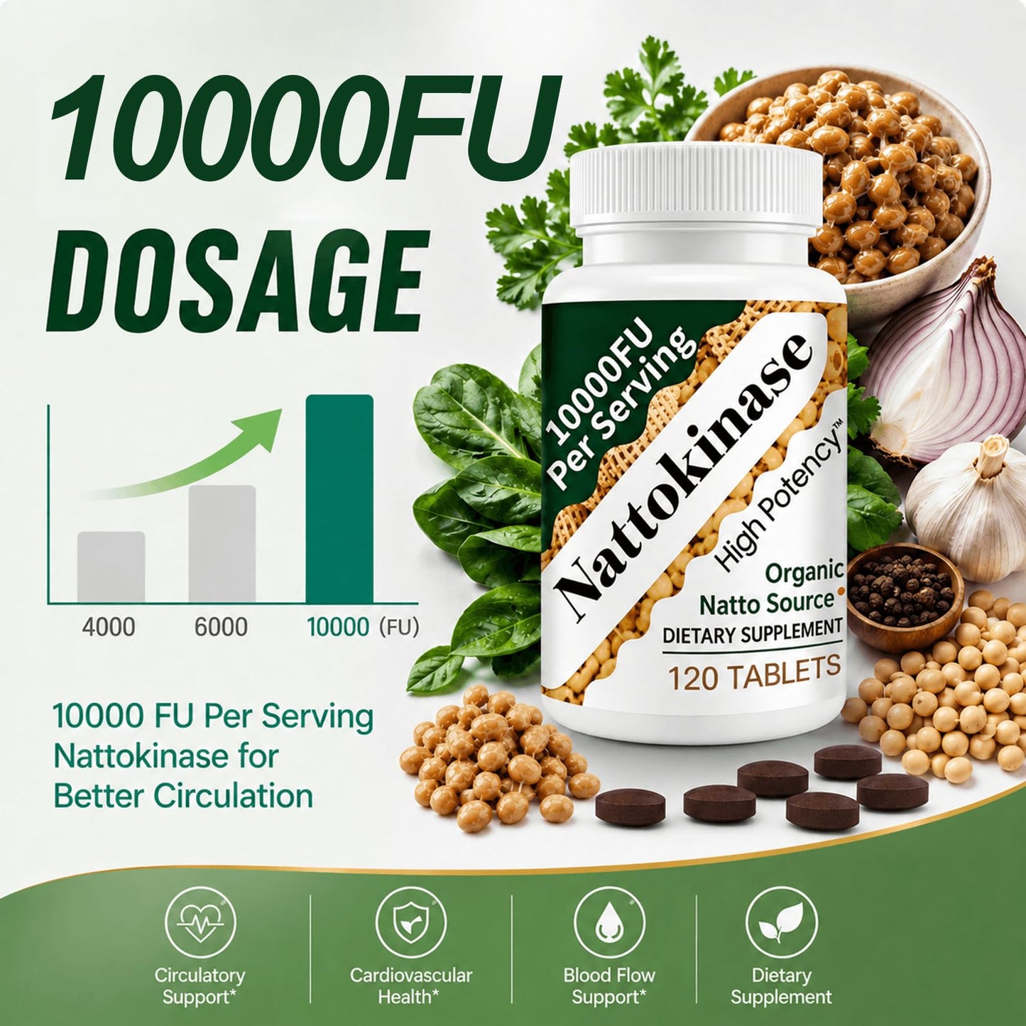 Shileoo Nattokinase Supplement 10000FU – Cardiovascular Support – Extended Release – Vegan, Non-GMO, Gluten-Free – 1 Capsule