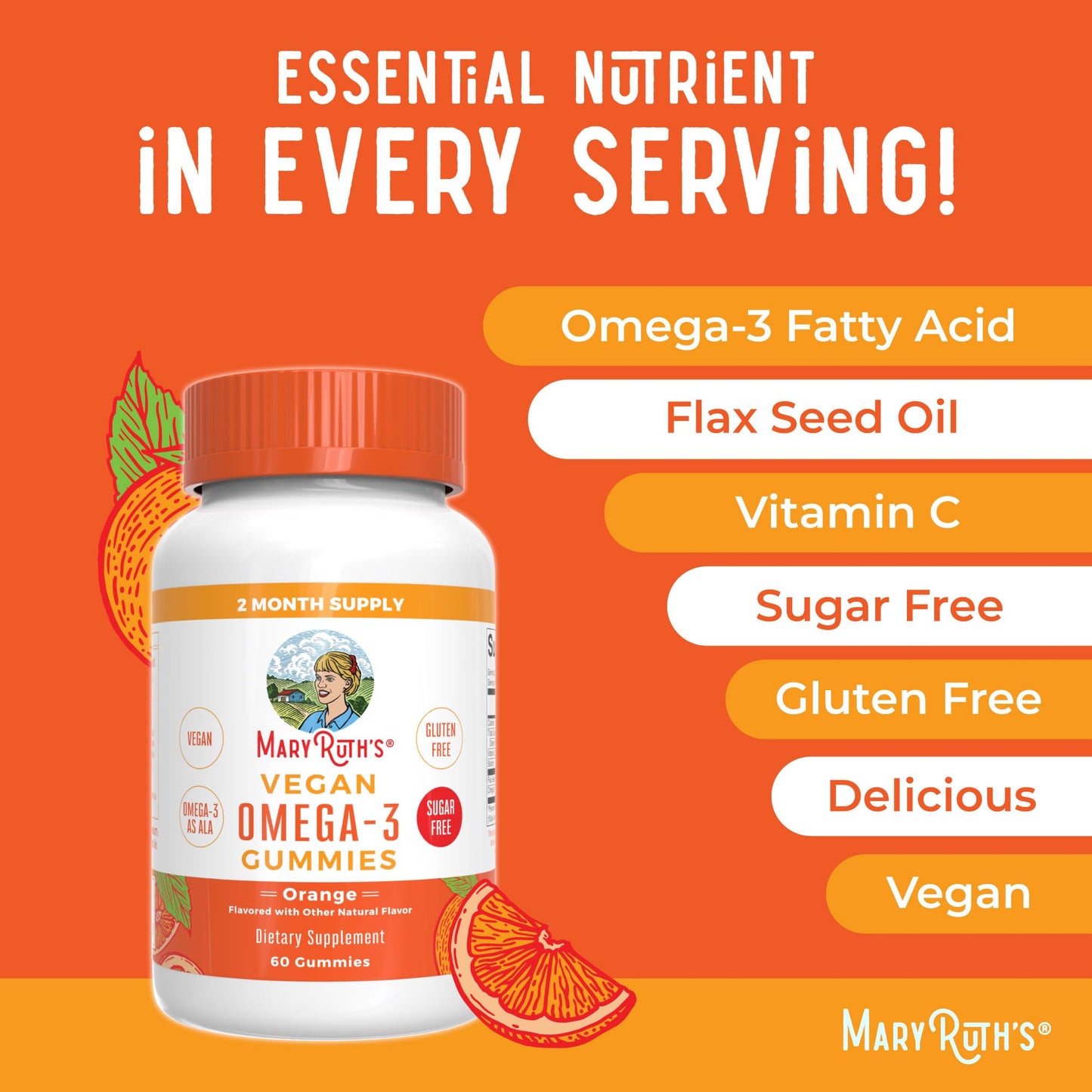 MARYRUTH'S Vegan Omega 3 Gummies for Adults 60 Count