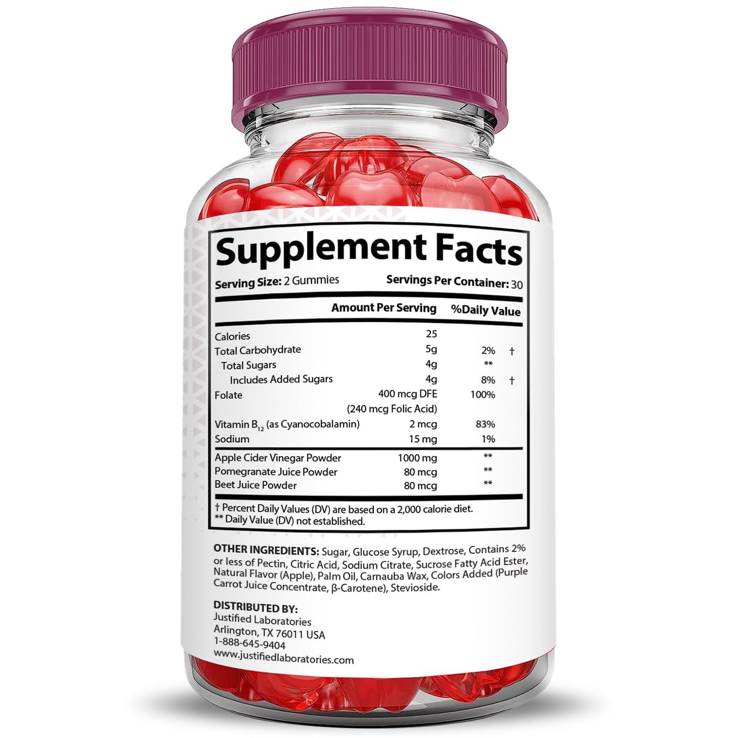Justified Laboratories X10 Boost Keto ACV 1000 mg with Apple Cider Vinegar, Folate & Vitamin B12, Non-GMO, Vegan, Gluten Free, 180 Gummies