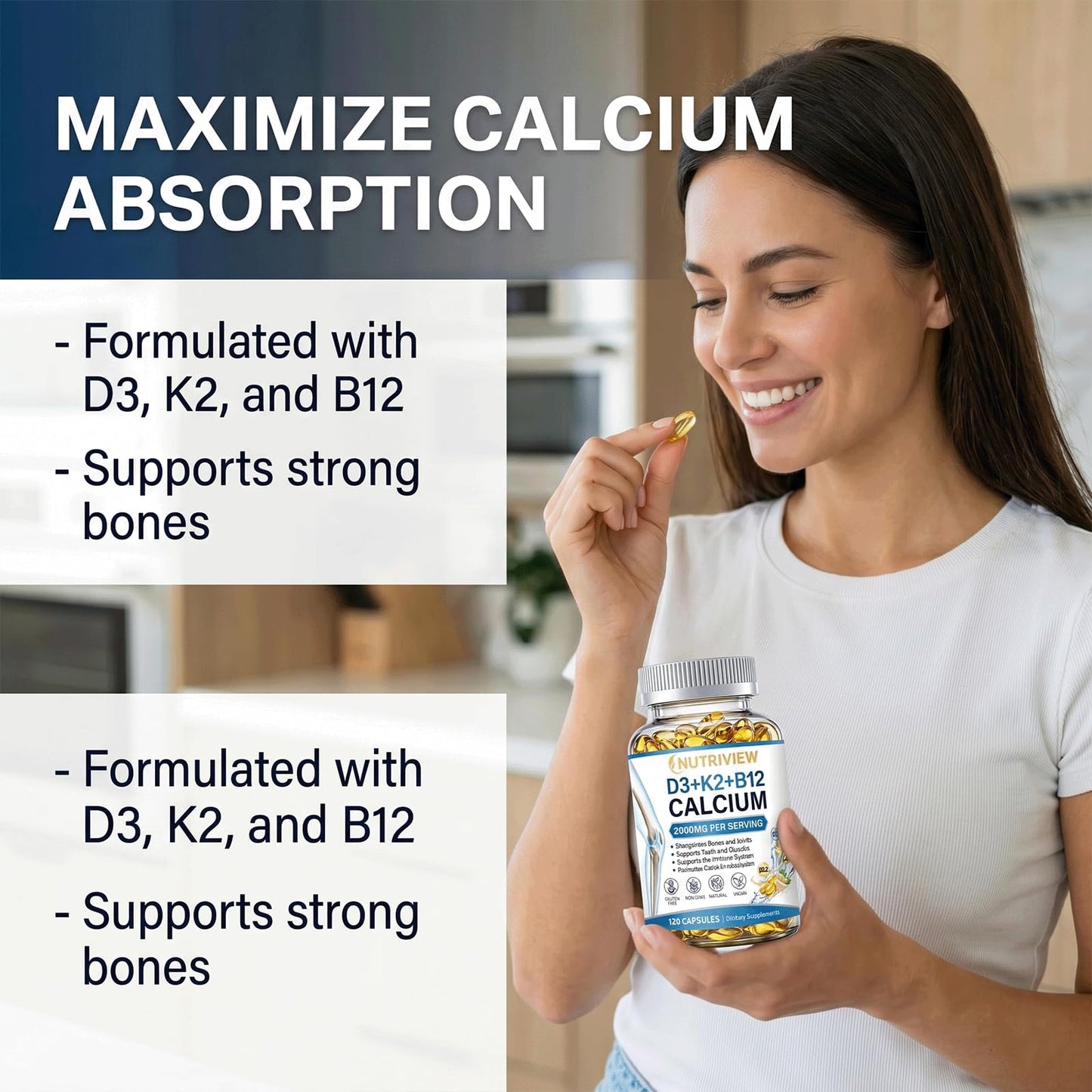 Nutriview Calcio D3 K2 B12 Softgels, 120 Softgels