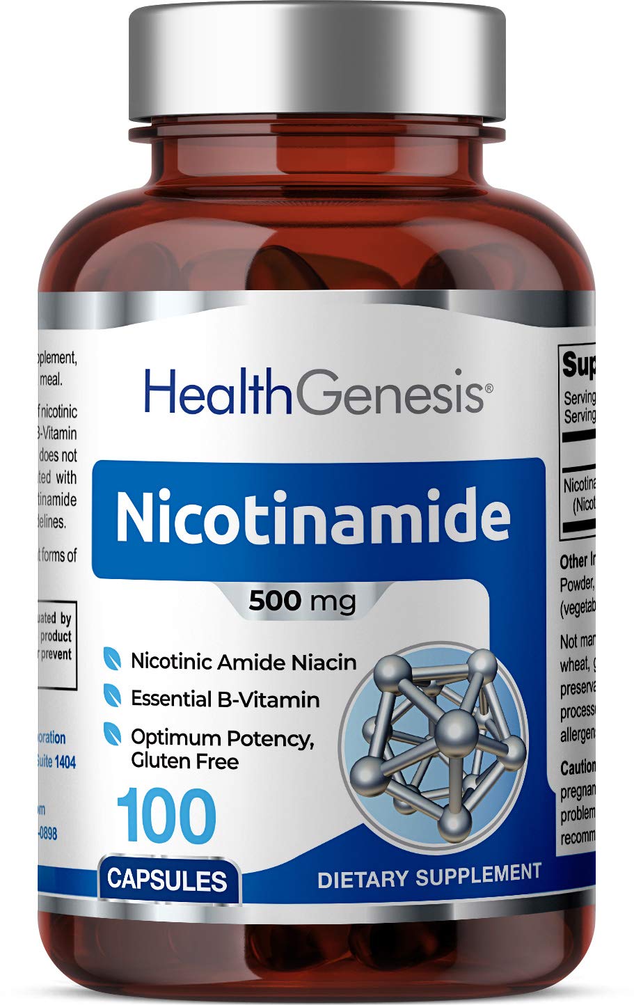 Health Genesis Vitamin B3 Nicotinamide 500 mg Capsules, 100 Count