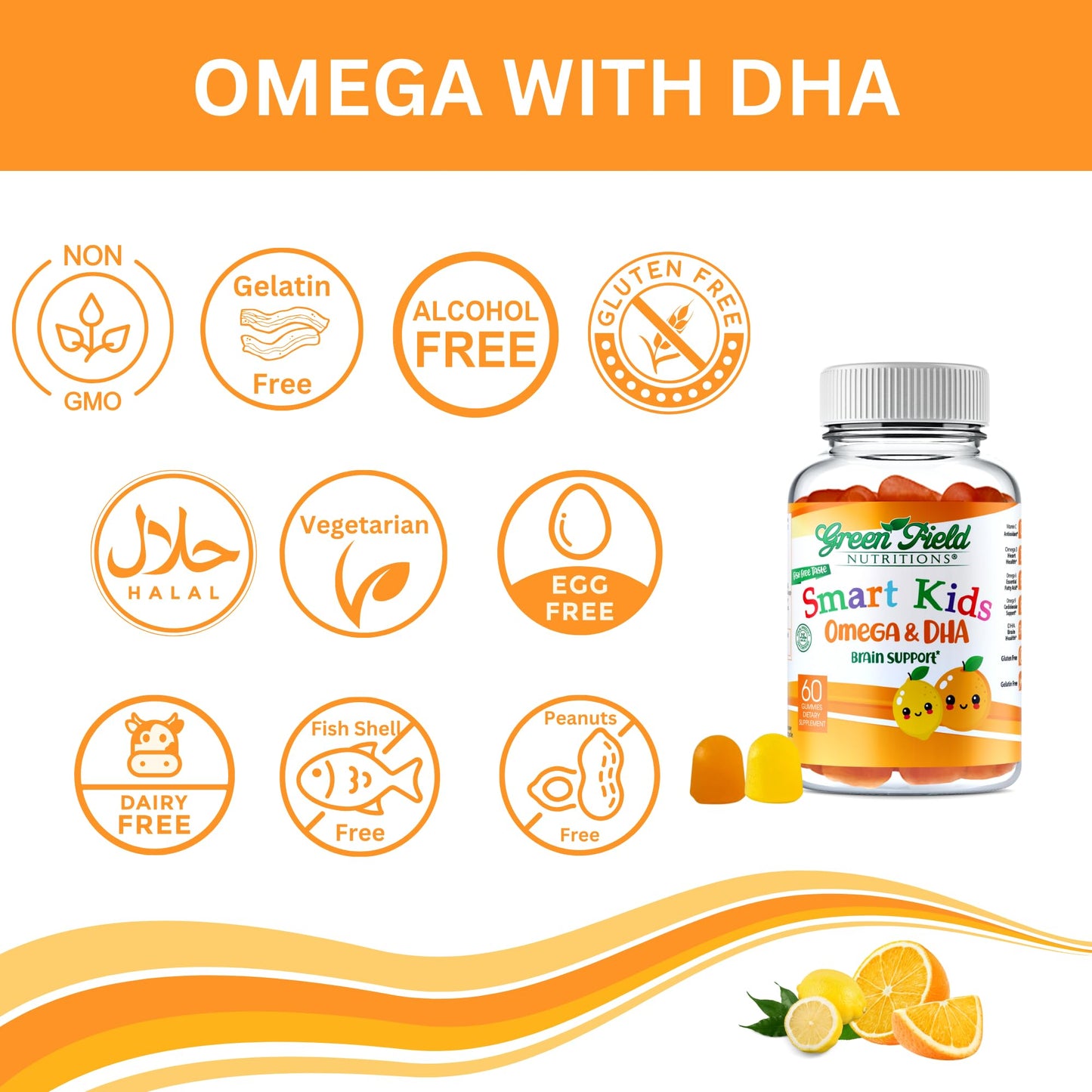 Green Field Nutritions Smart Kids Halal Omega-3 with DHA 60 Gummies