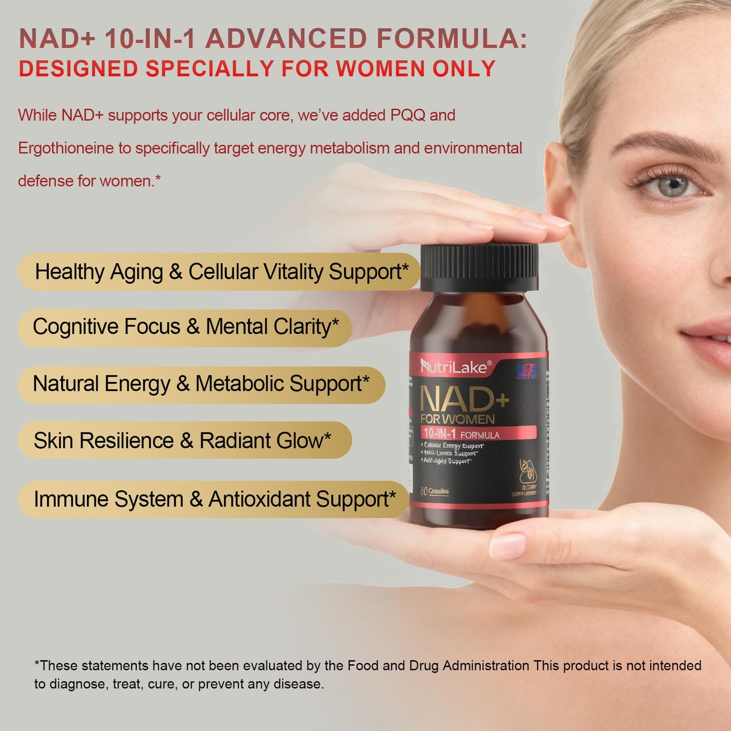 NUTRILAKE NAD+ Support Supplement for Women Capsules, 60 Count