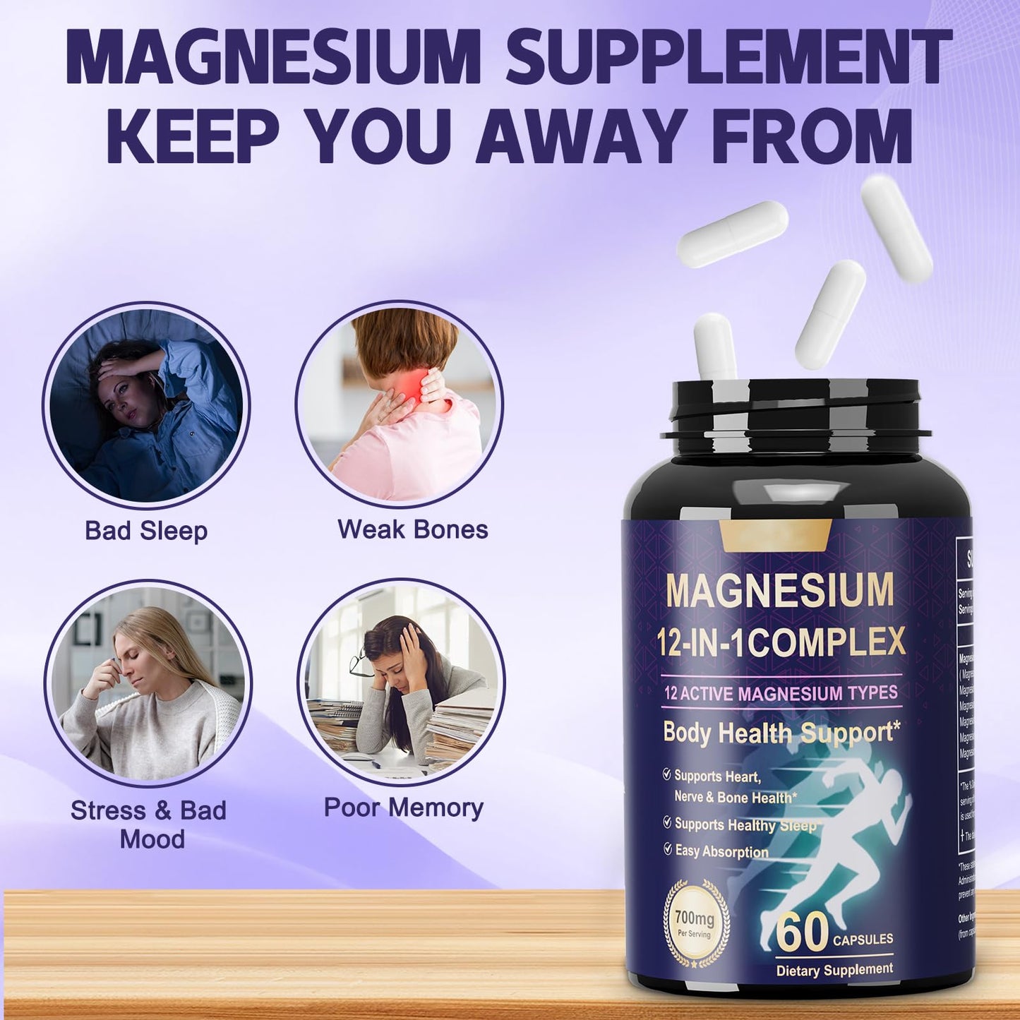 Dr. HR 12-in-1 Magnesium Supplement High Absorption for Sleep, Muscle & Bones Capsule 60 Count