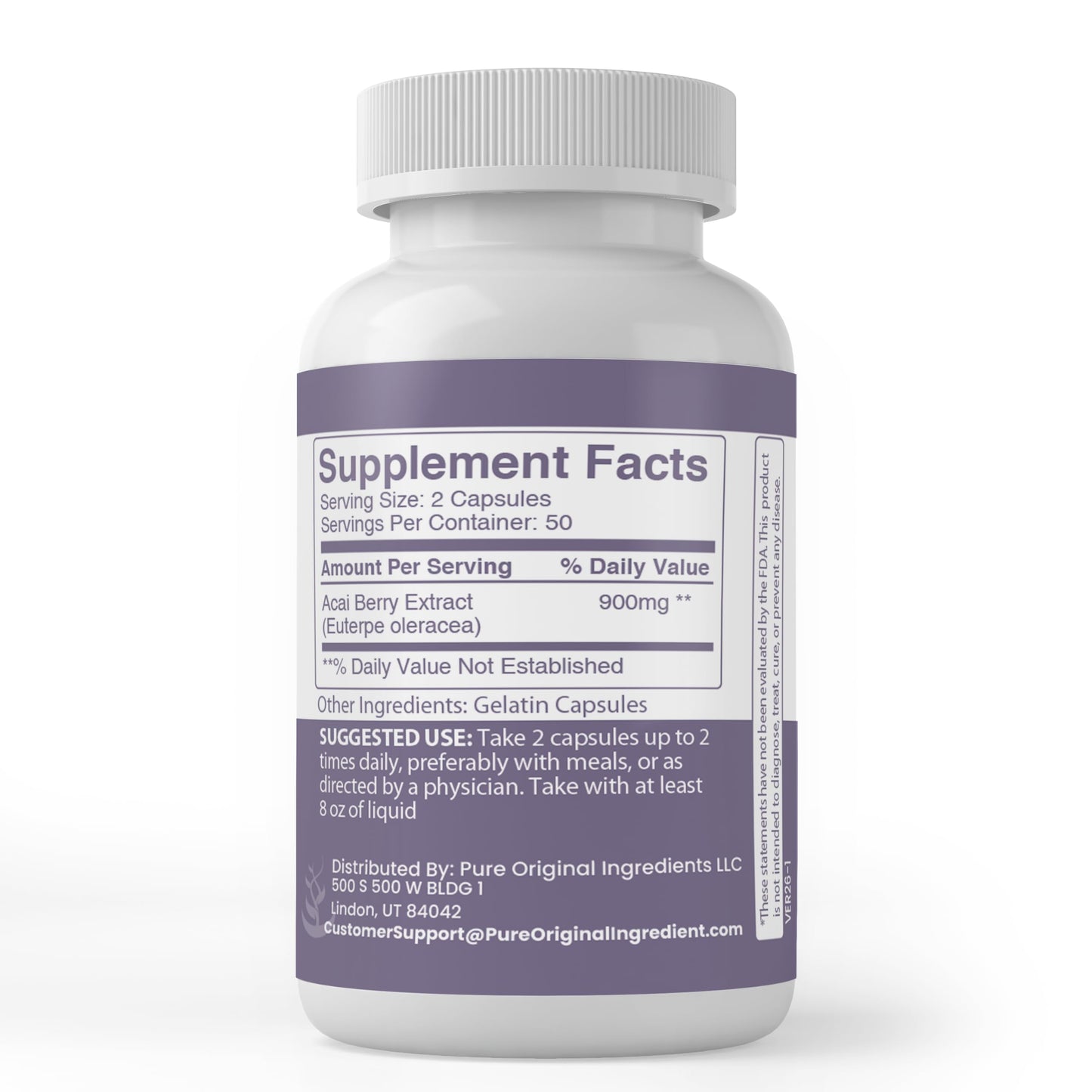 Pure Original Ingredients Acai Berry Extract 100 Capsules
