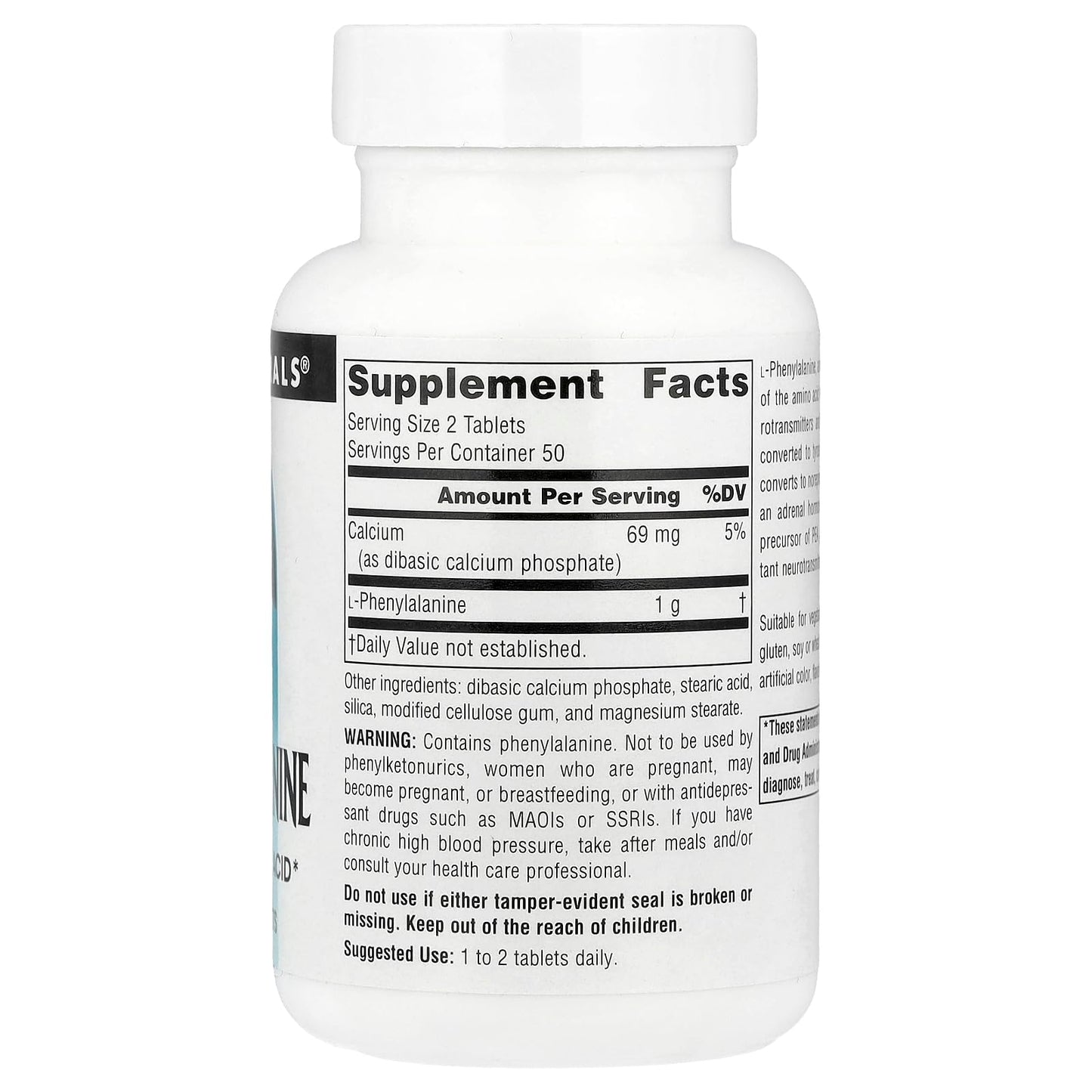 Source Naturals L-Phenylalanine Free Form Essential Amino Acid 500mg Tablet, 100 Tablets