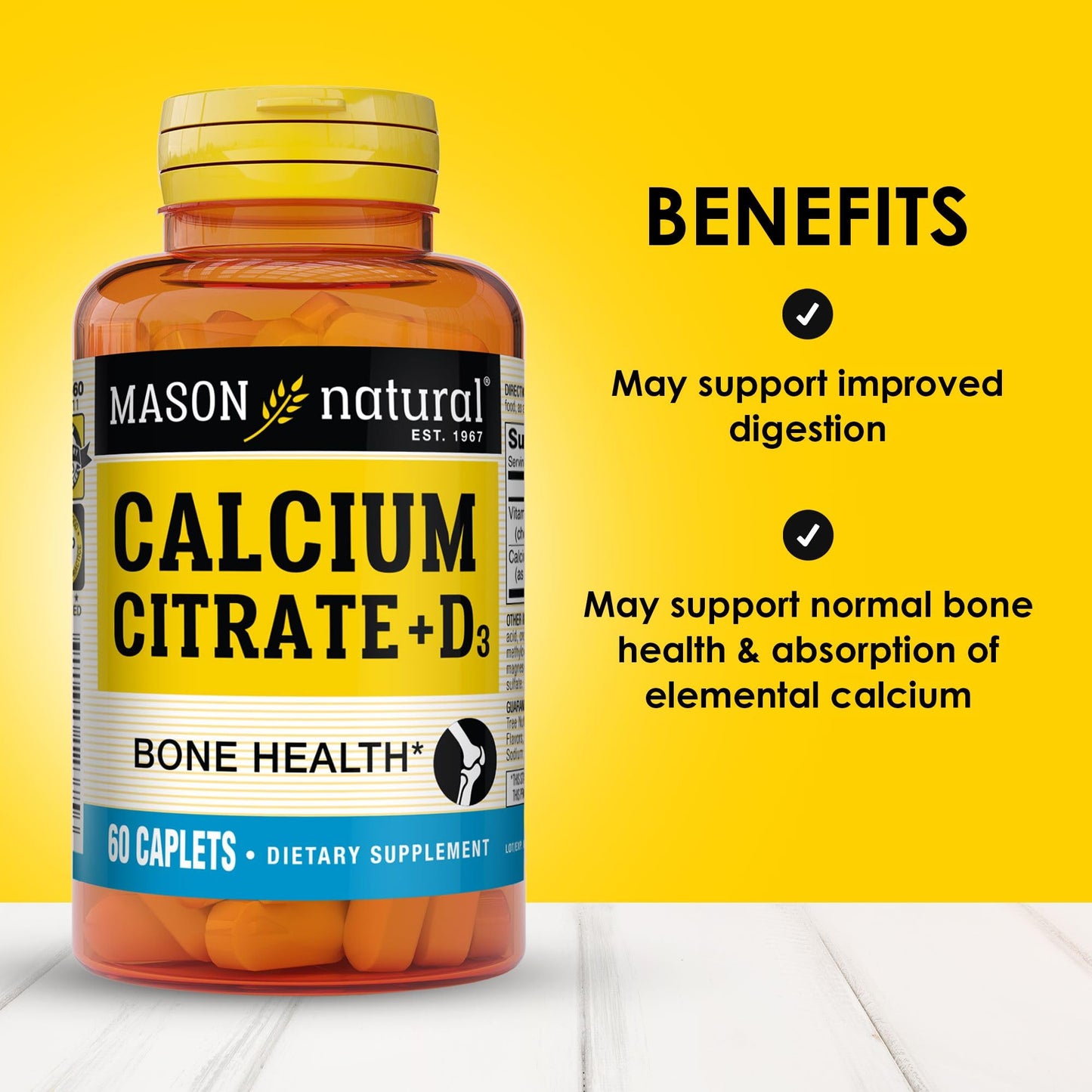 Mason Natural Calcium Citrate Plus Vitamin D3 Caplets 60 Count