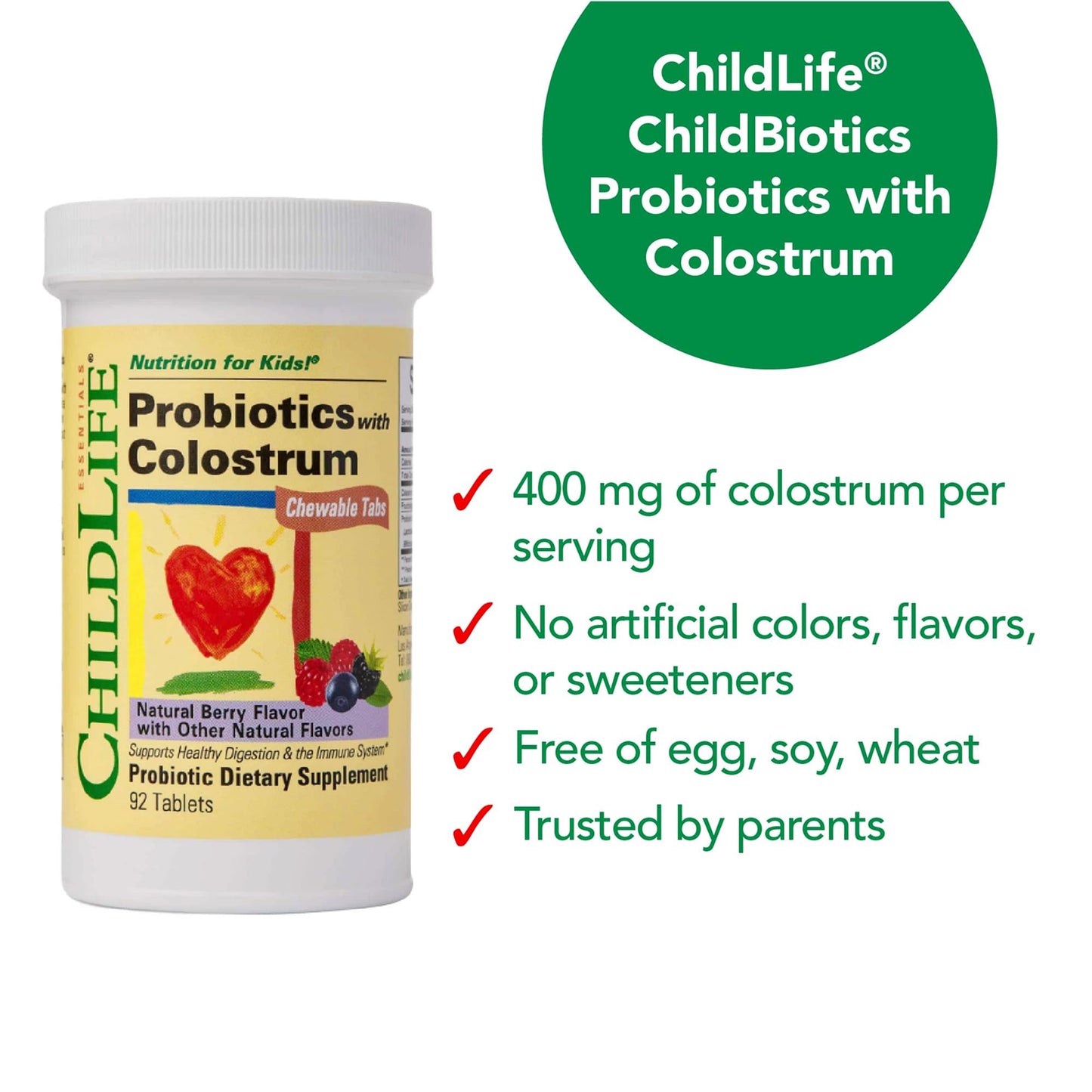 CHILDLIFE ESSENTIALS ChildBiotics with Colostrum Probiotic for Kids, 90 Tablets