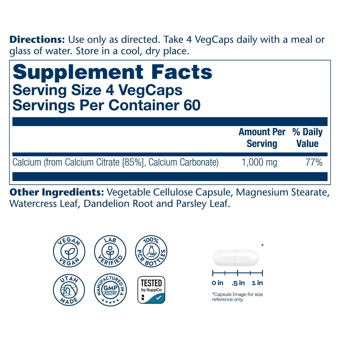 Solaray Calcium Citrate 1000mg Chelated Calcium Supplement Capsule 240 VegCaps