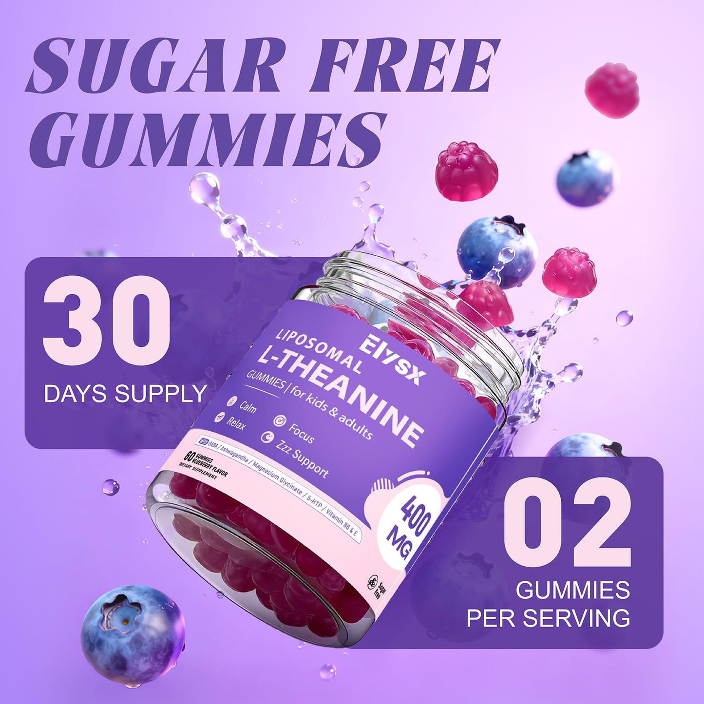 Elysx Liposomal L-Theanine Gummies for Kids & Adults, 60 Count