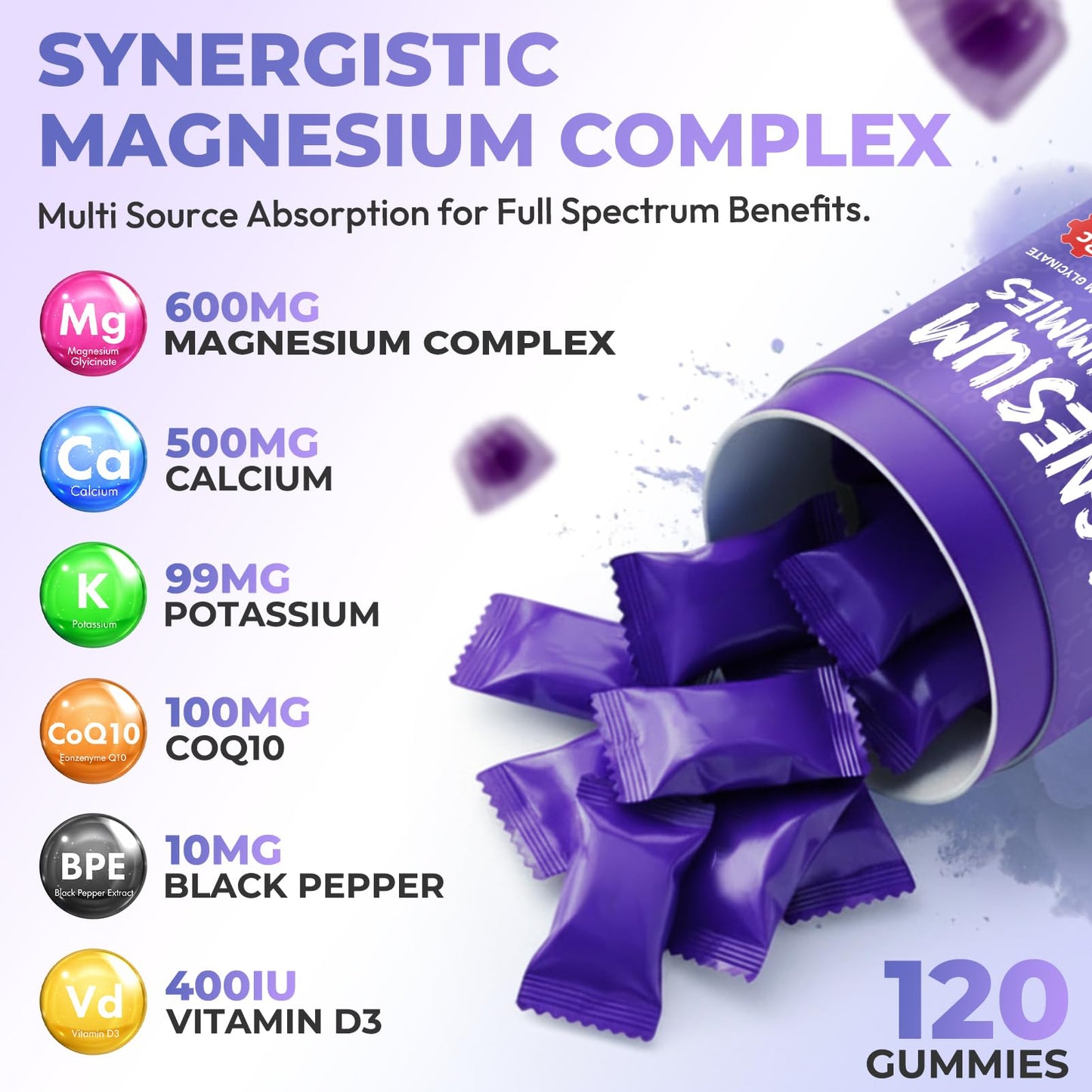 Xytora Magnesium Glycinate Gummies 600mg, 120 Count