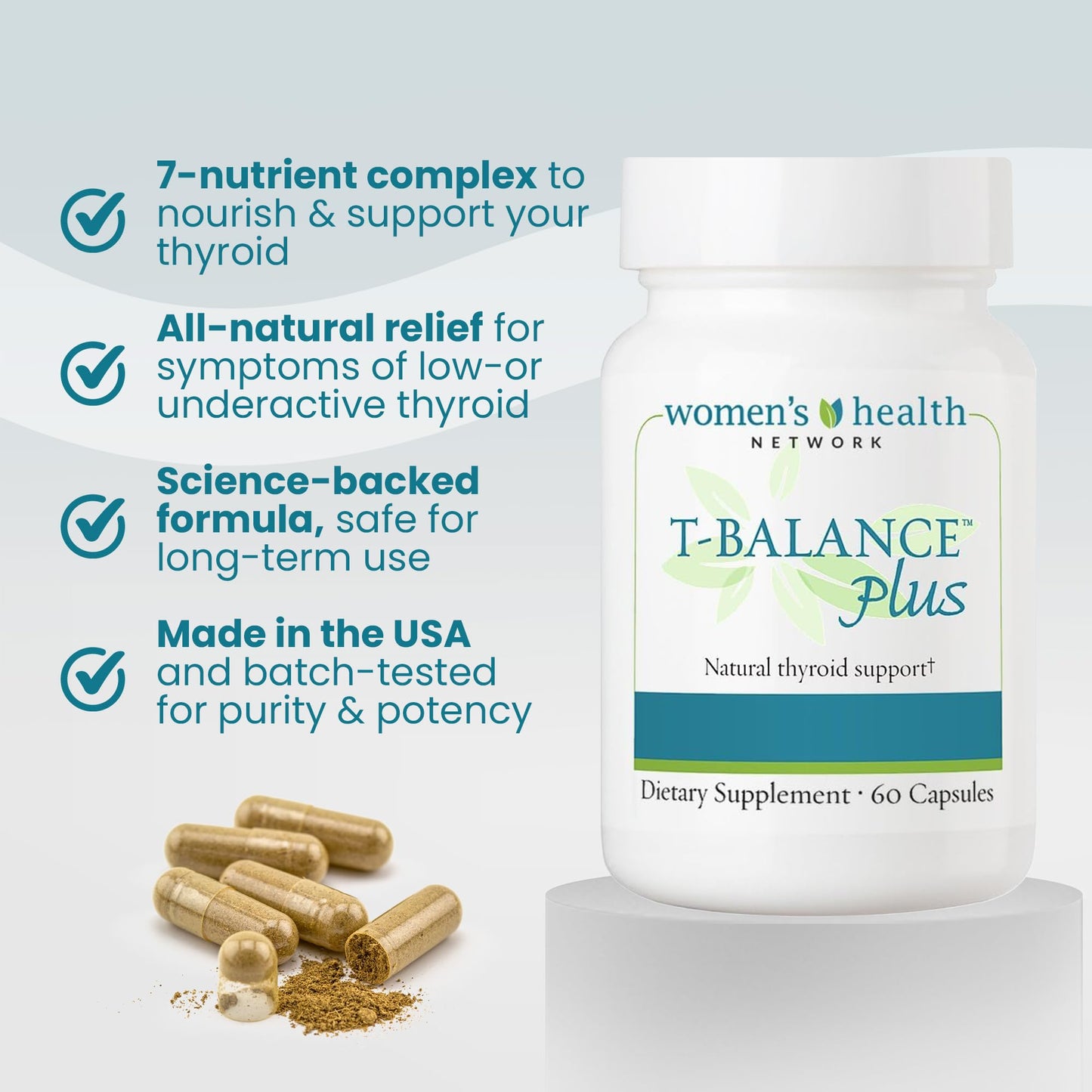 Women's Health Network T-Balance Plus Herbal Thyroid Support for Women, Thyroid Metabolism Supplement with Selenium, Iodine and Ashwagandha, Natural Thyroid Support Capsule 60 Count