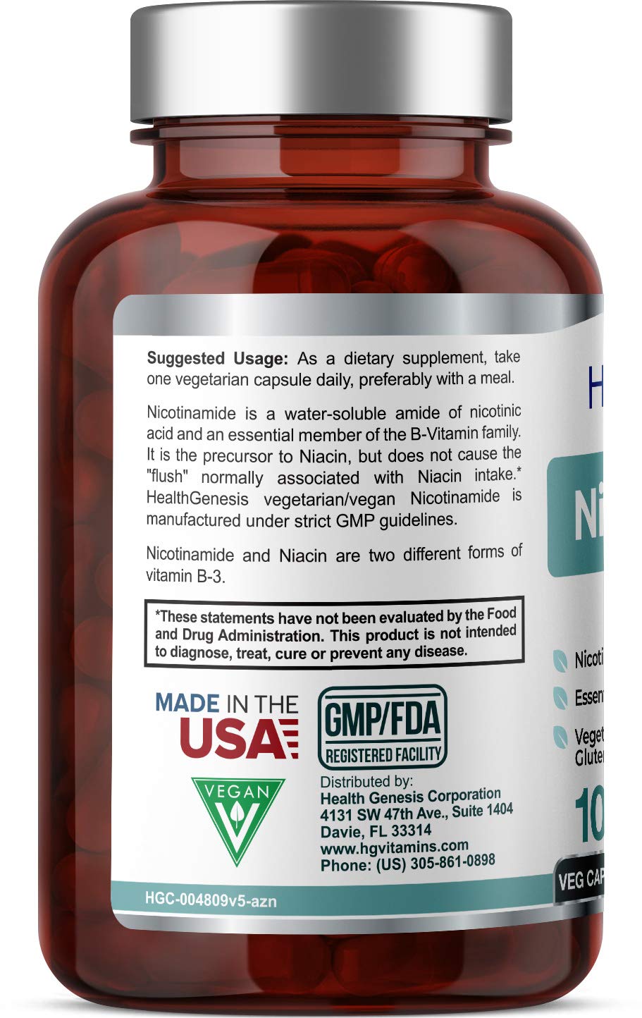 Health Genesis B-3 Nicotinamide 500 mg Capsule, 100 Count
