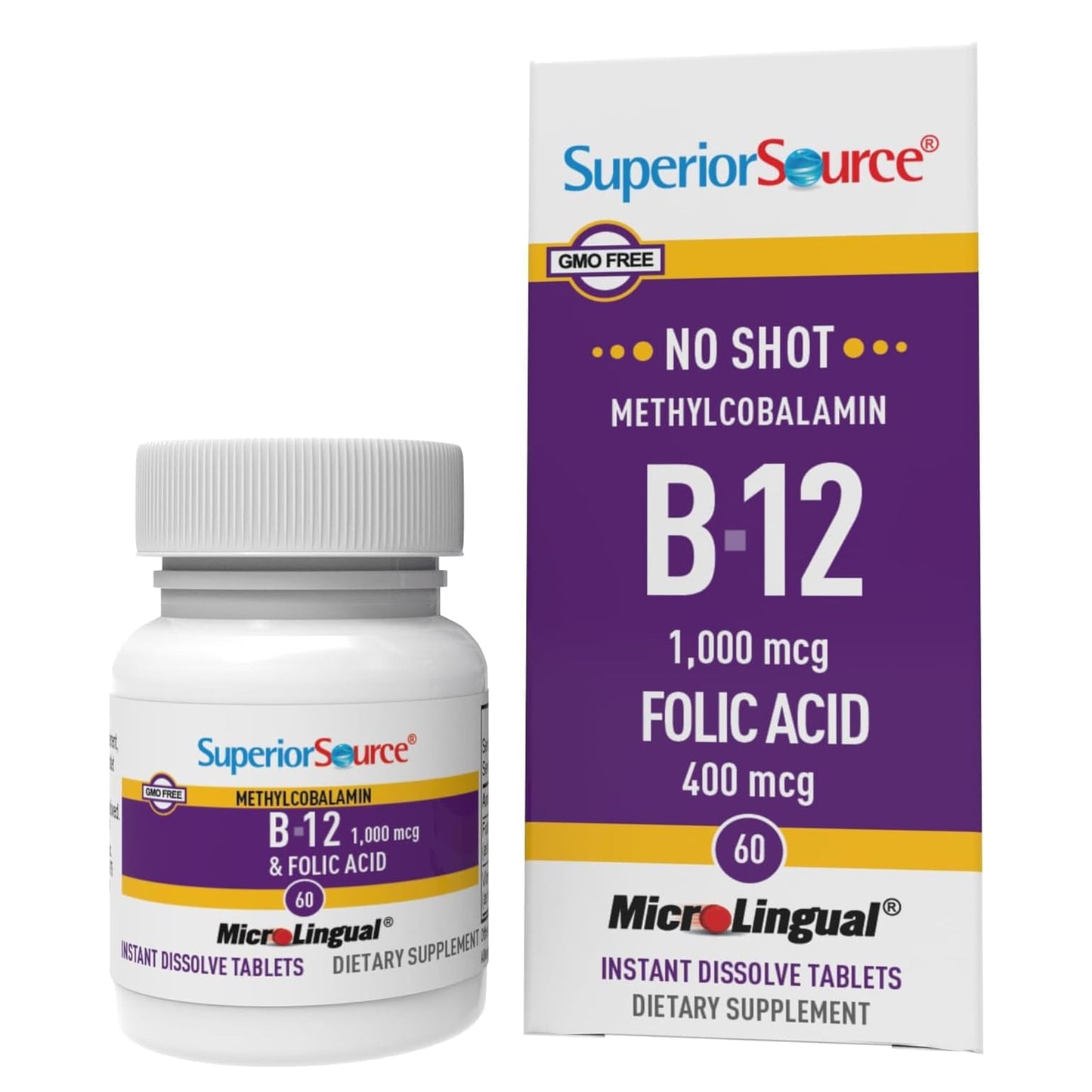 Superior Source No Shot Methylcobalamin B12 with Folic Acid Multivitamin Tablet, 60 Count