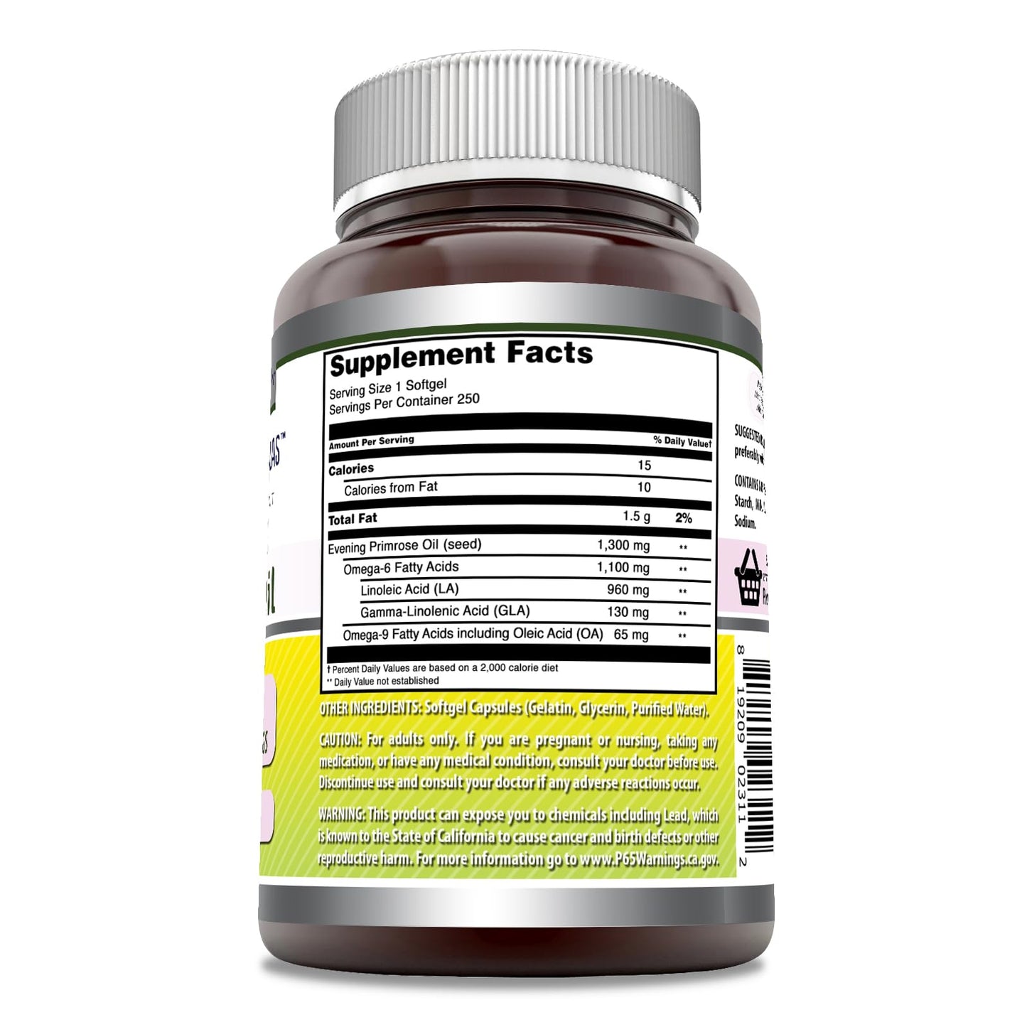 Amazing Nutrition Evening Primrose Oil 1300mg, 10% GLA Softgels 250 Count