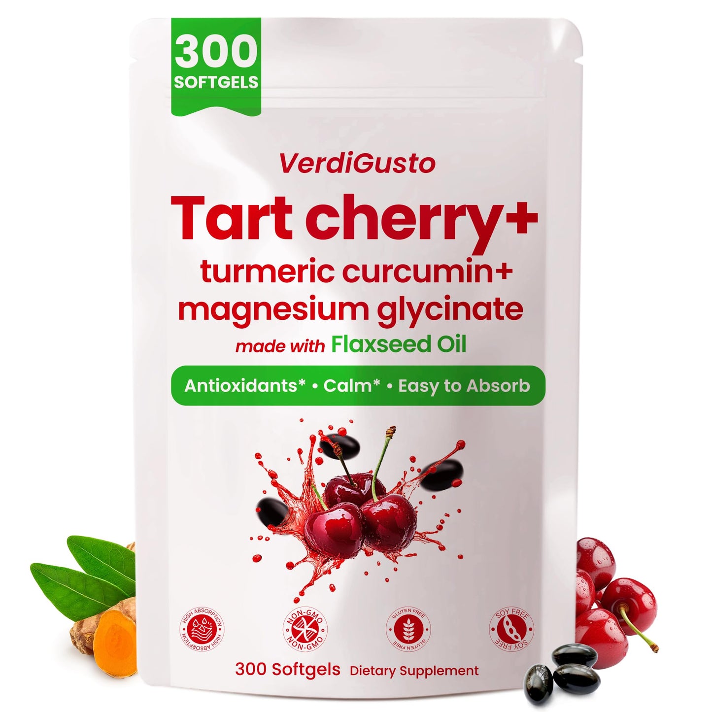 VerdiGusto Tart Cherry Softgel 500mg Cherry Extract Supplement, 300 Count