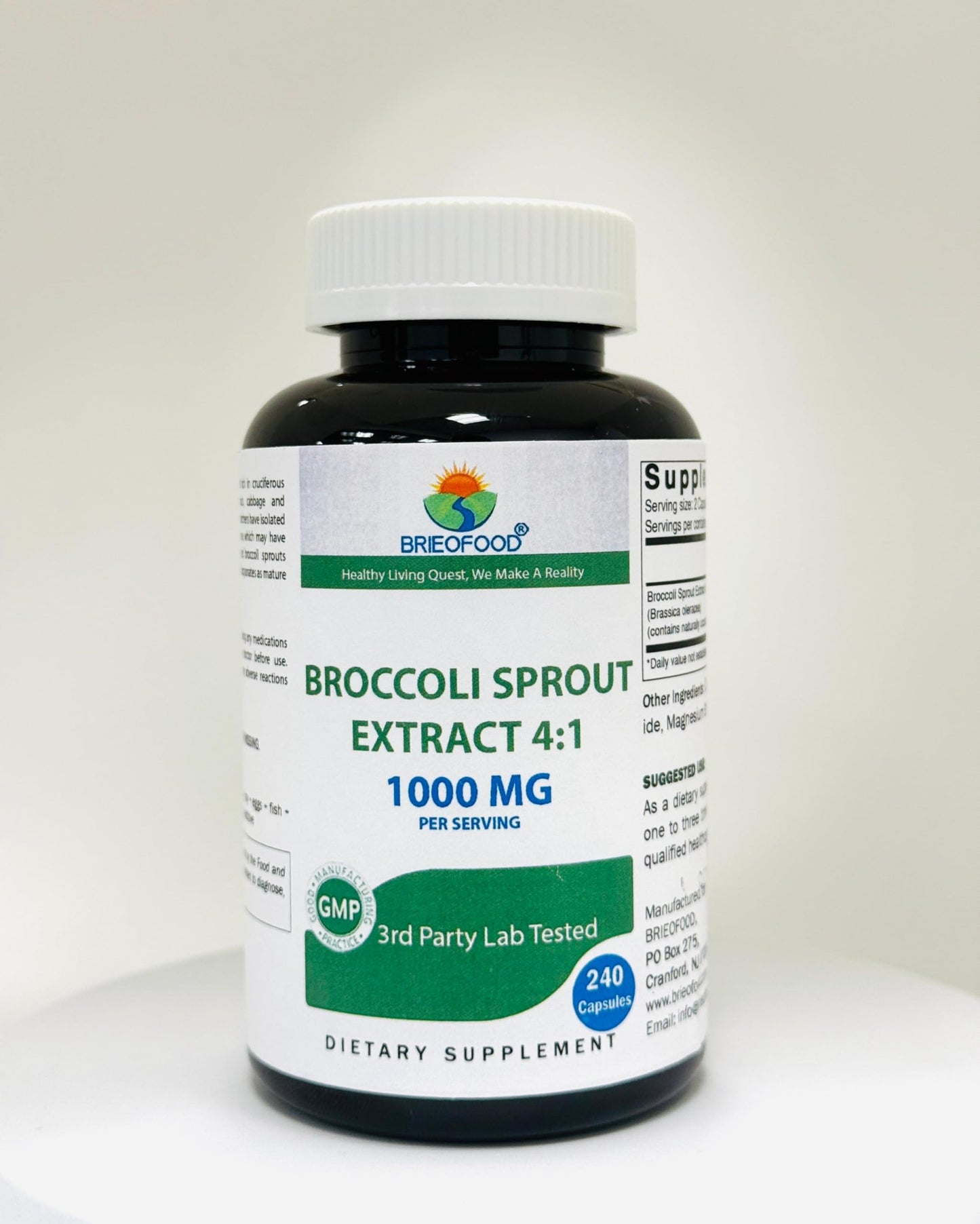 Brieofood Broccoli Sprout Extract 4:1 1000 mg Per Serving Capsules 480