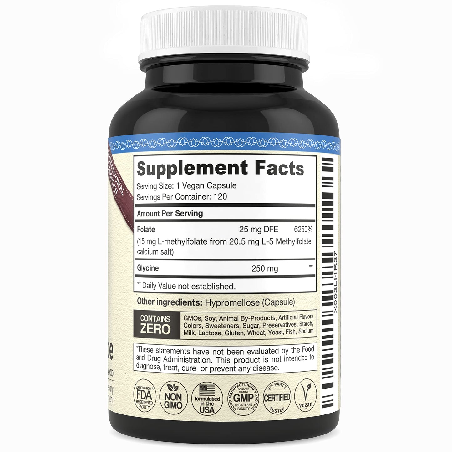 Teraputics L-Methylfolate 15mg 5-MTHF Active Methyl Folate Supplement Capsules 120