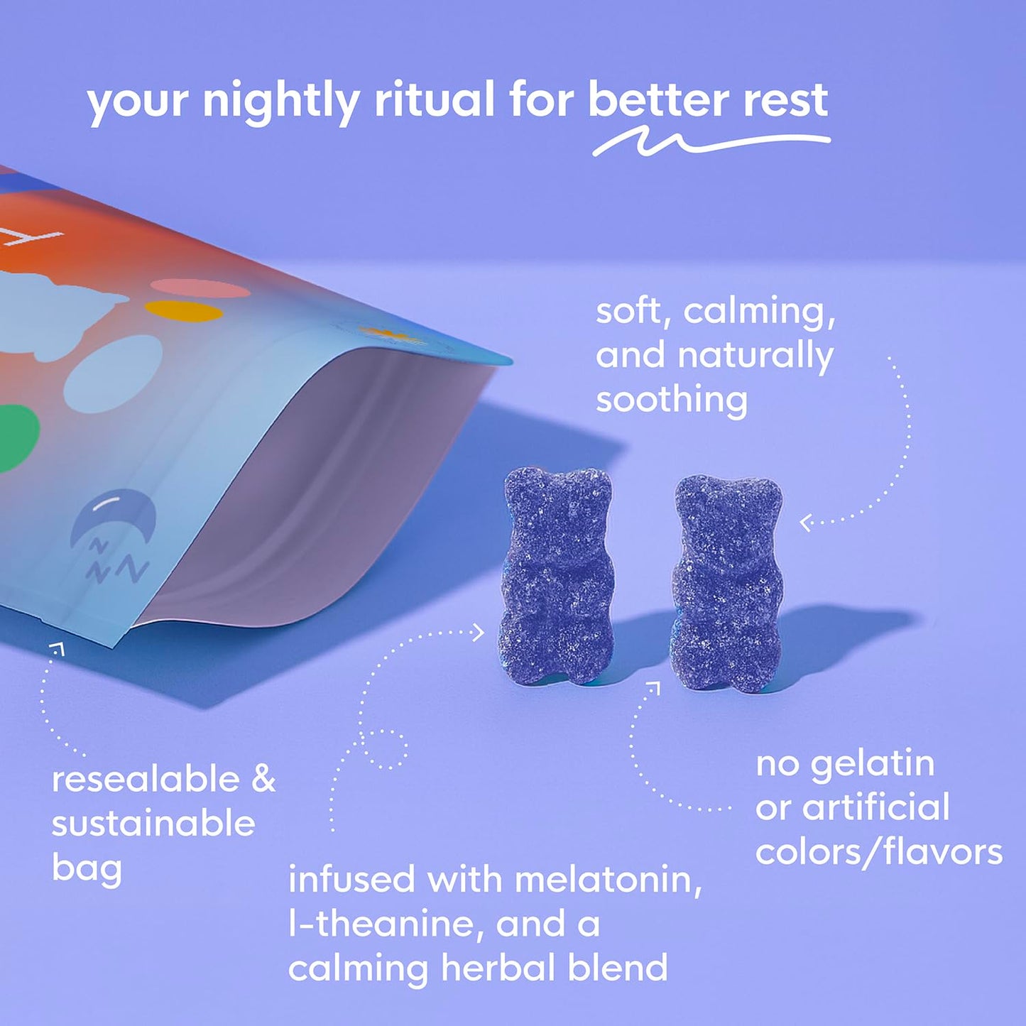 Thanks! Naturals Lavender Dream Night Gummies, Botanical Blend with Melatonin, L-Theanine & Magnesium, Soft Fruity Chews for Evening Unwind, 1.47 oz