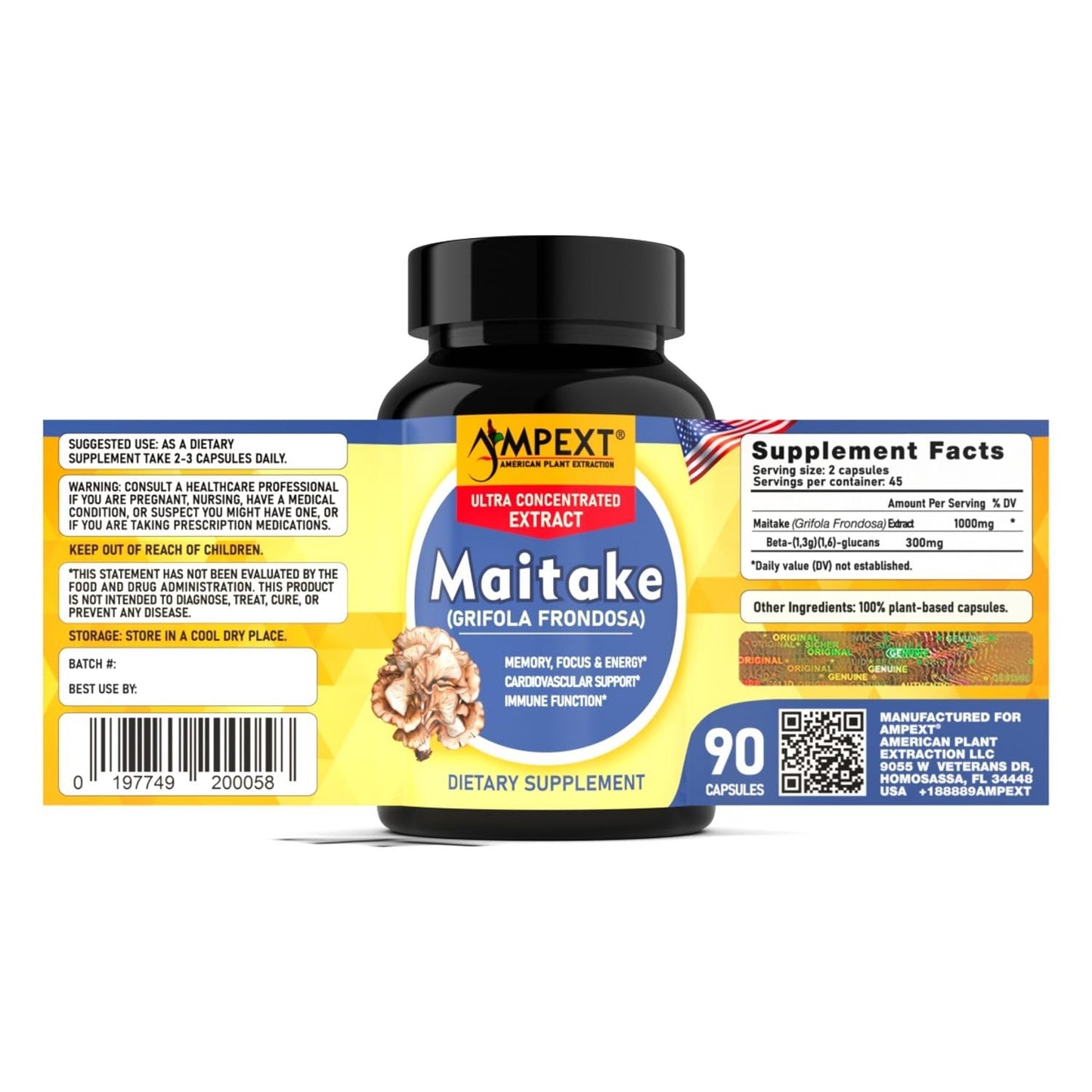 AMPEXT Maitake Mushroom Extract Capsule, 90 Count