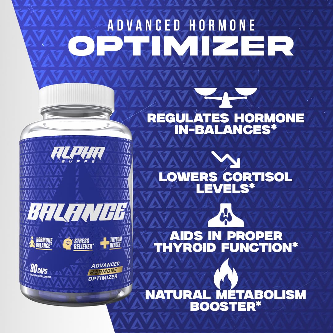 Alpha Supps Alpha Balance Hormonal and Healthy Stress Level Support with Inositol and Ashwagandha 90 Capsules