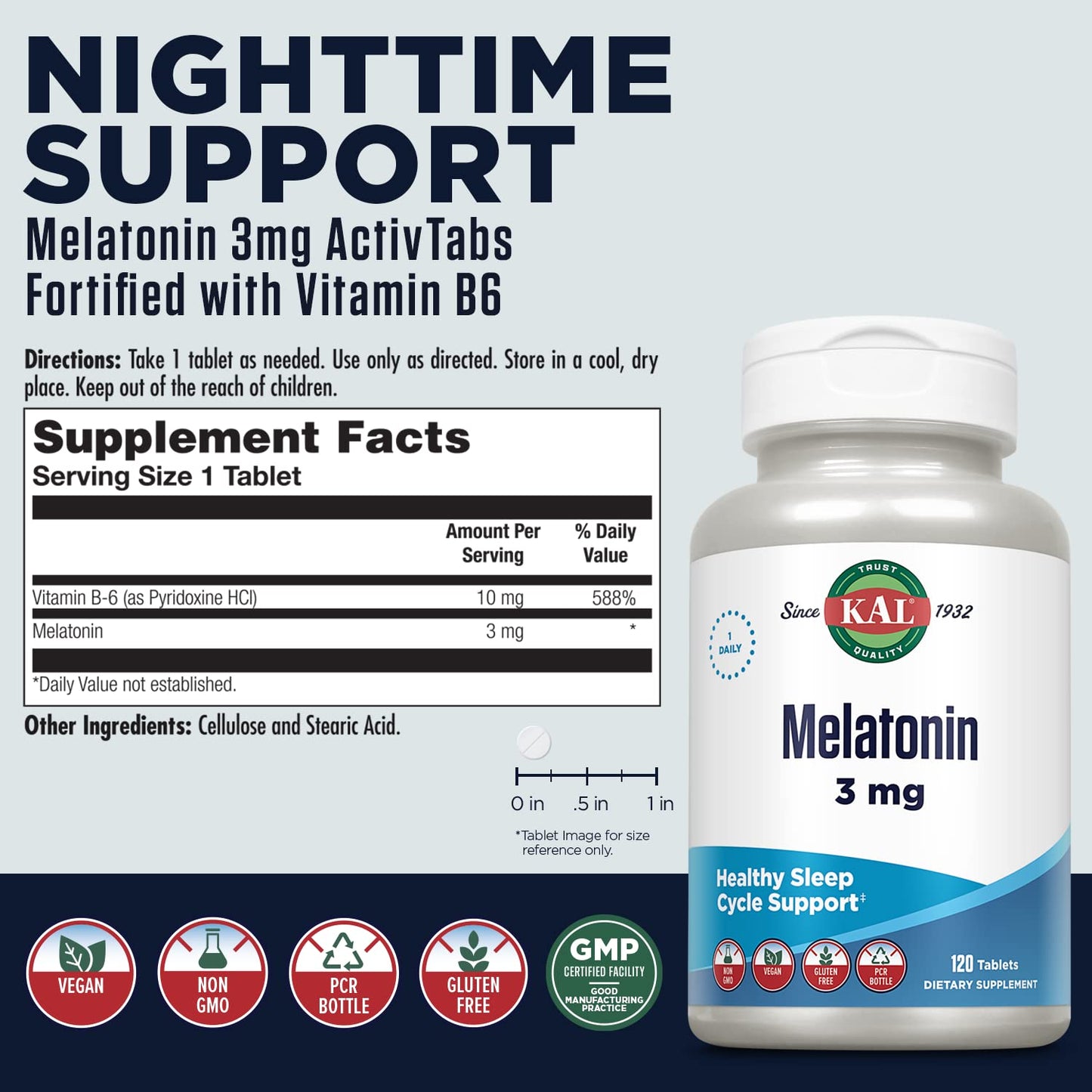 KAL Melatonin 3mg Sleep Aid Tablet, 120 Tablets