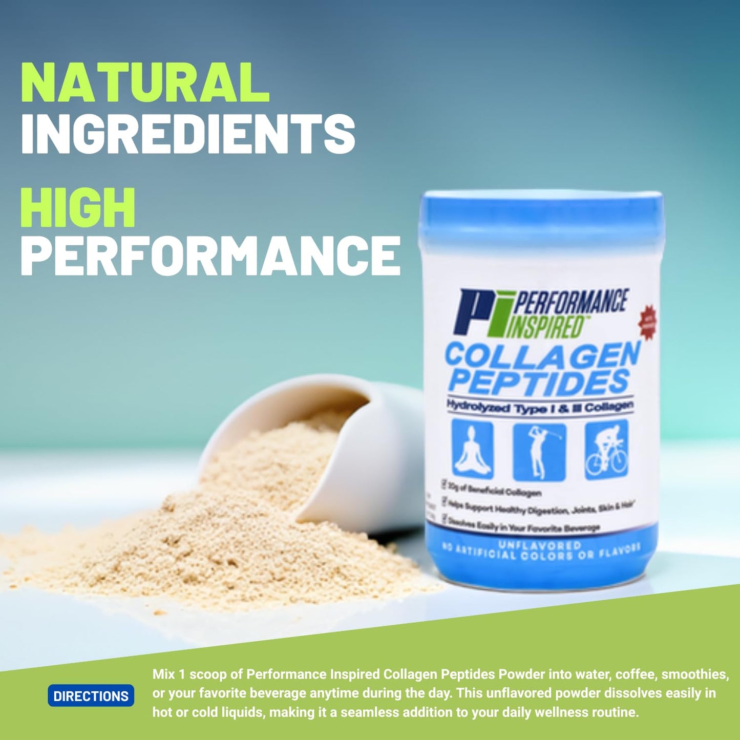 PERFORMANCE INSPIRED Collagen Peptides Powder Unflavored 18G Protein, 11.99 Ounce (Pack of 1)