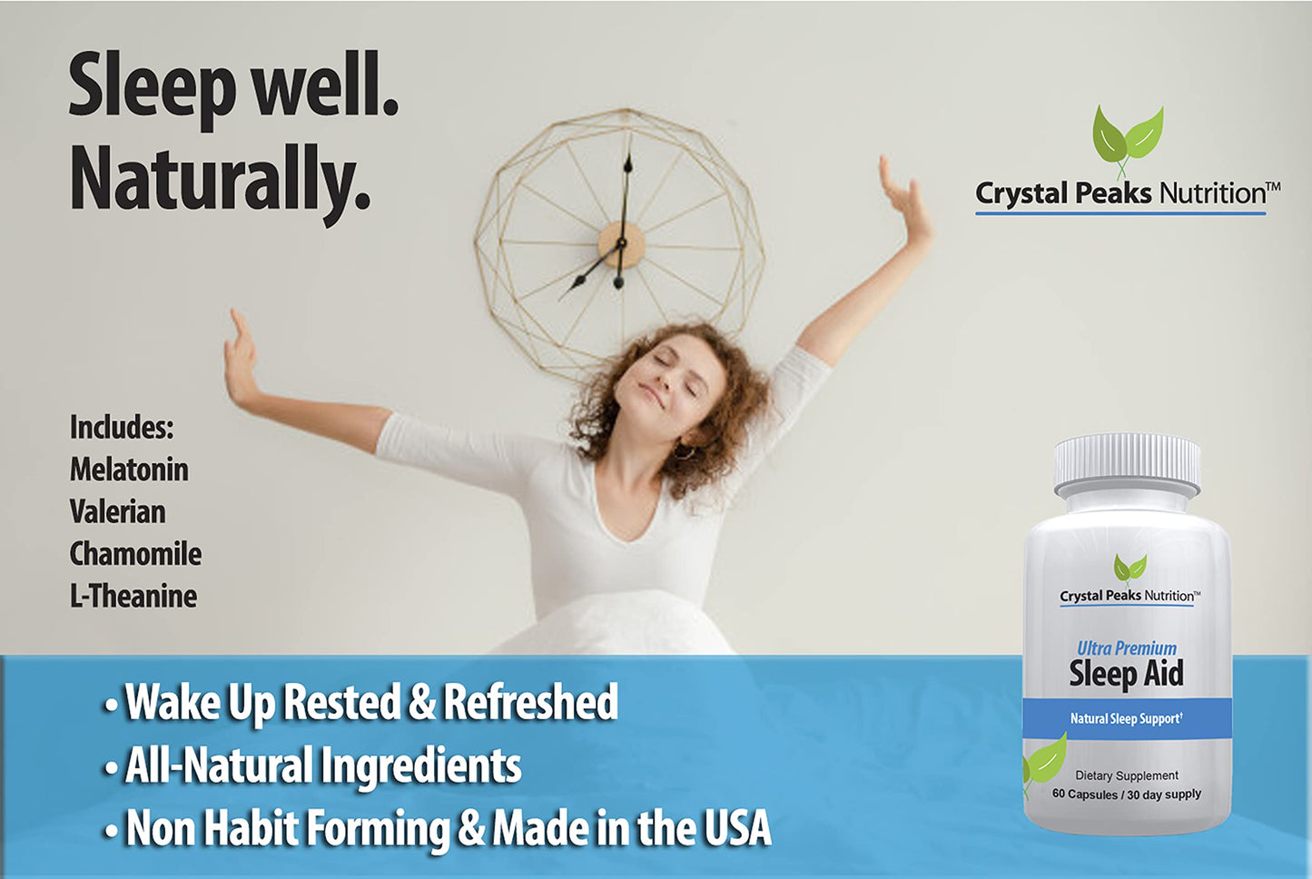 CRYSTAL PEAKS NUTRITION Natural Sleep Aid Herbal Sleep Supplement Capsule 60 Capsules