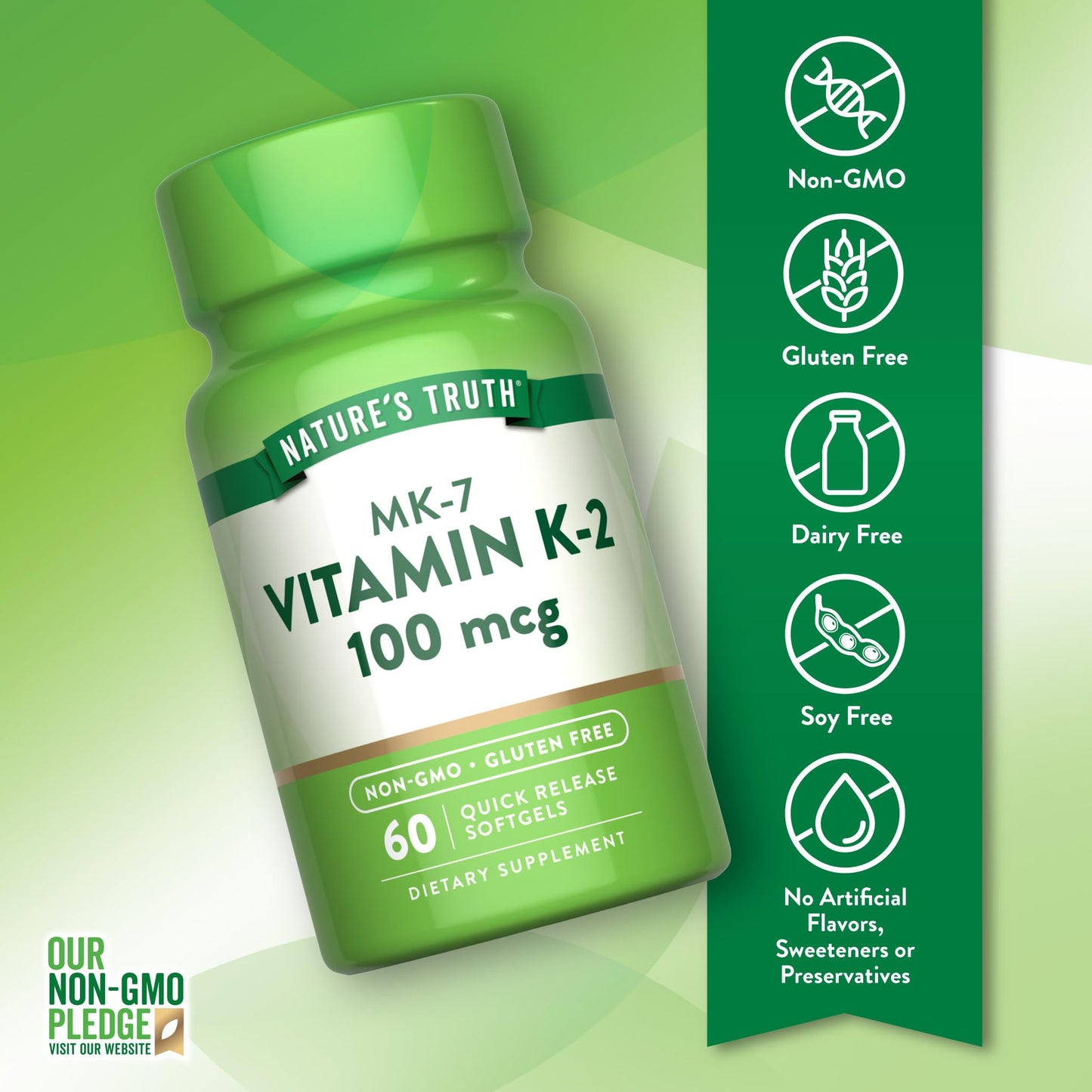 Nature's Truth Vitamin K2 MK-7 100 mcg Softgels, 60 Count